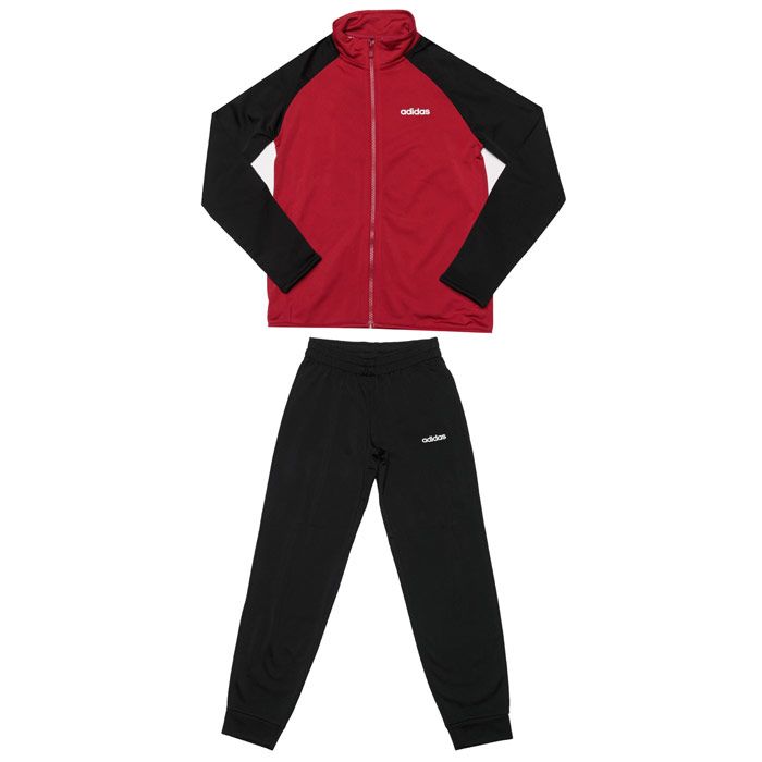 Infant Boys adidas Entry Tracksuit  Black-Red. <BR><BR>- Jacket; Regular fit is wider at the body  with a straight silhouette; Pants: Regular fit strikes a comfortable balance between loose and snug. <BR>- Jacket: Stand-up collar.<BR>- Jacket: Long sleeves; Pants: Slim legs with banded cuffs. <BR>- Jacket and pants: 100% recycled polyester tricot. <BR>- Jacket: Side slip-in pockets; Drawcord on elastic waist. <BR>- 100% polyester. Machine washable.<BR>- Ref: EI7953I.
