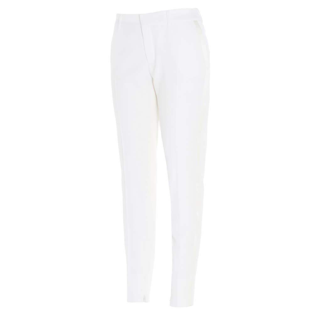 Saint Laurent virgin wool trousers with a satin band at the side, a skinny style with a zip and hook closure.