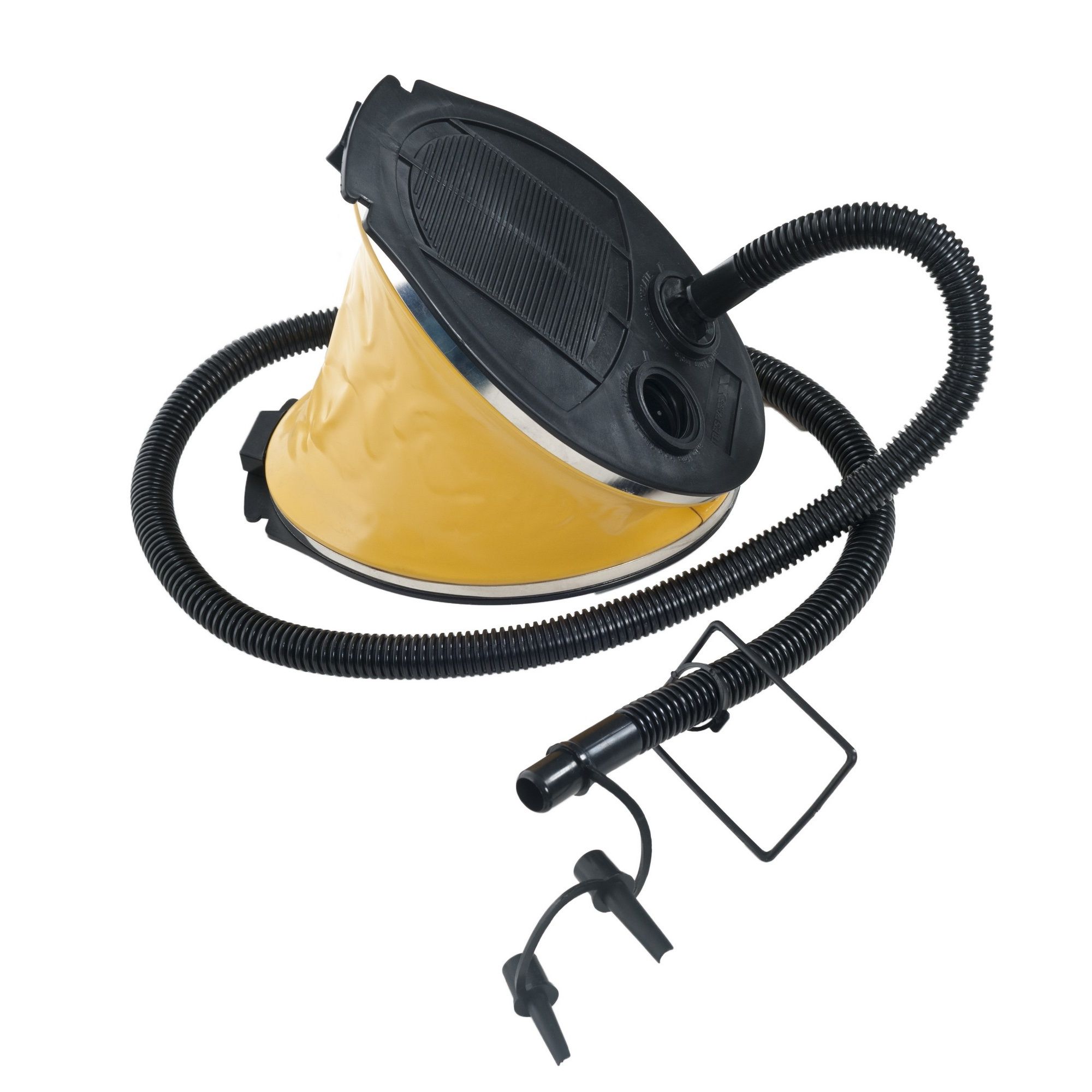 Foot pump. Large 3 litre capacity. 3 Valve adapters. Durable plastic. For air mattresses & inflatables.