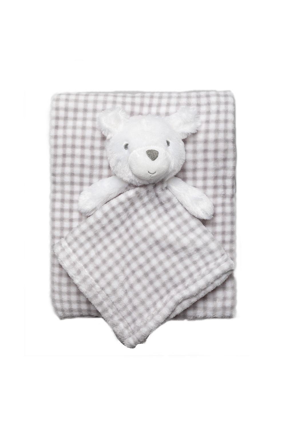 This adorable Snuggle Tots comforter and blanket set make the perfect gift for the little one in your life. The two-piece set features a beautiful, fluffy blanket with gingham print all over, and a comforter with the same print with a cuddly bear toy attached. This set makes a lovely baby shower present.