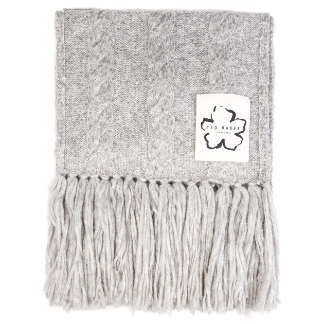 Womens grey Ted Baker dasher scarf, manufactured with polyester. Featuring: chunky knit, twin end pockets, length x 220cm and width x 50cm.