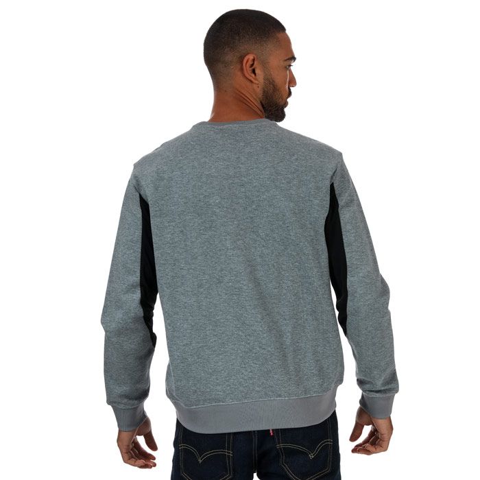 Mens Armani Exchange Placed Print Colourblock Sweatshirt in grey.- Crew neck.- Long sleeves.- Front kangaroo pocket.- Colorblocking at backs of arms.- AX logo on chest.- 69% Cotton  31% Polyester. Machine washable. - Ref: 3ZZMANJQ2Z3930