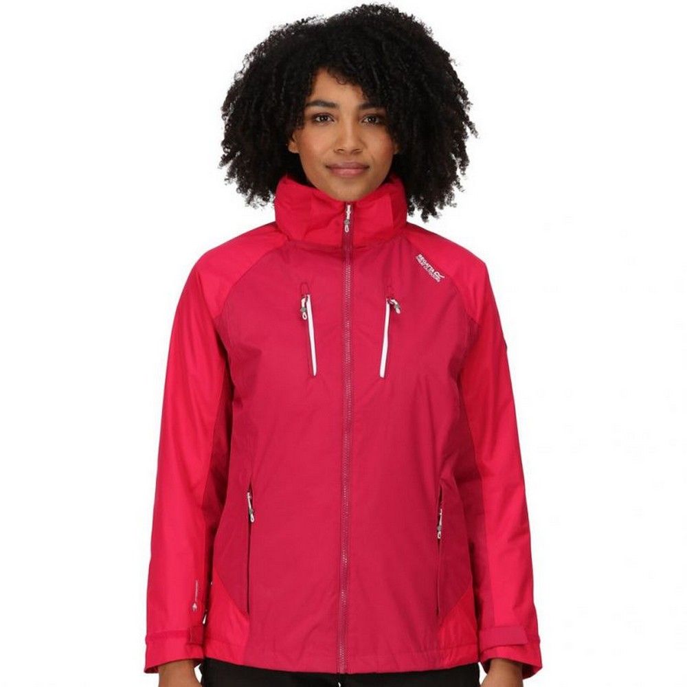 Material: 100% Polyester. Fabric: Hydrafort, Softshell. Lining: Mesh, Soft, Taffeta. Design: Logo. Fabric Technology: DWR Finish, Lightweight. Mesh Panel, Taped seam. Cuff: Adjustable, Hook And Loop Strap. Neckline: Hooded. Sleeve-Type: Long-Sleeved. Hood Features: Adjustable, Concealed, Packaway, Roll Away. Pockets: 2 Lower Pockets, 2 Chest Pockets, 1 Security Pocket, Zip. Fastening: Full Zip. Hem: Adjustable, Shockcord Hem.