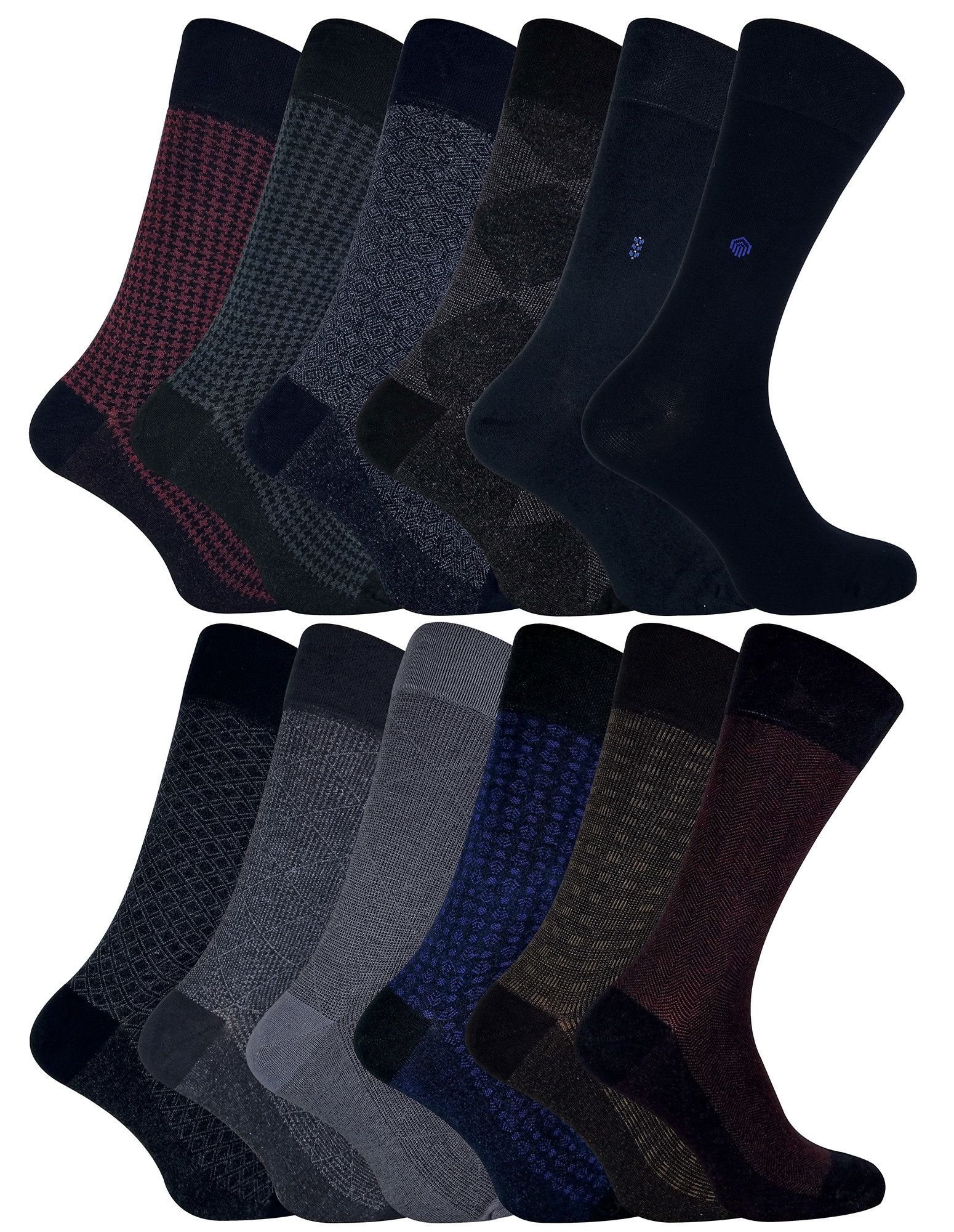 12 Pair Multipack Mens Luxury Bamboo Socks SOCK SNOB Patterned Suft