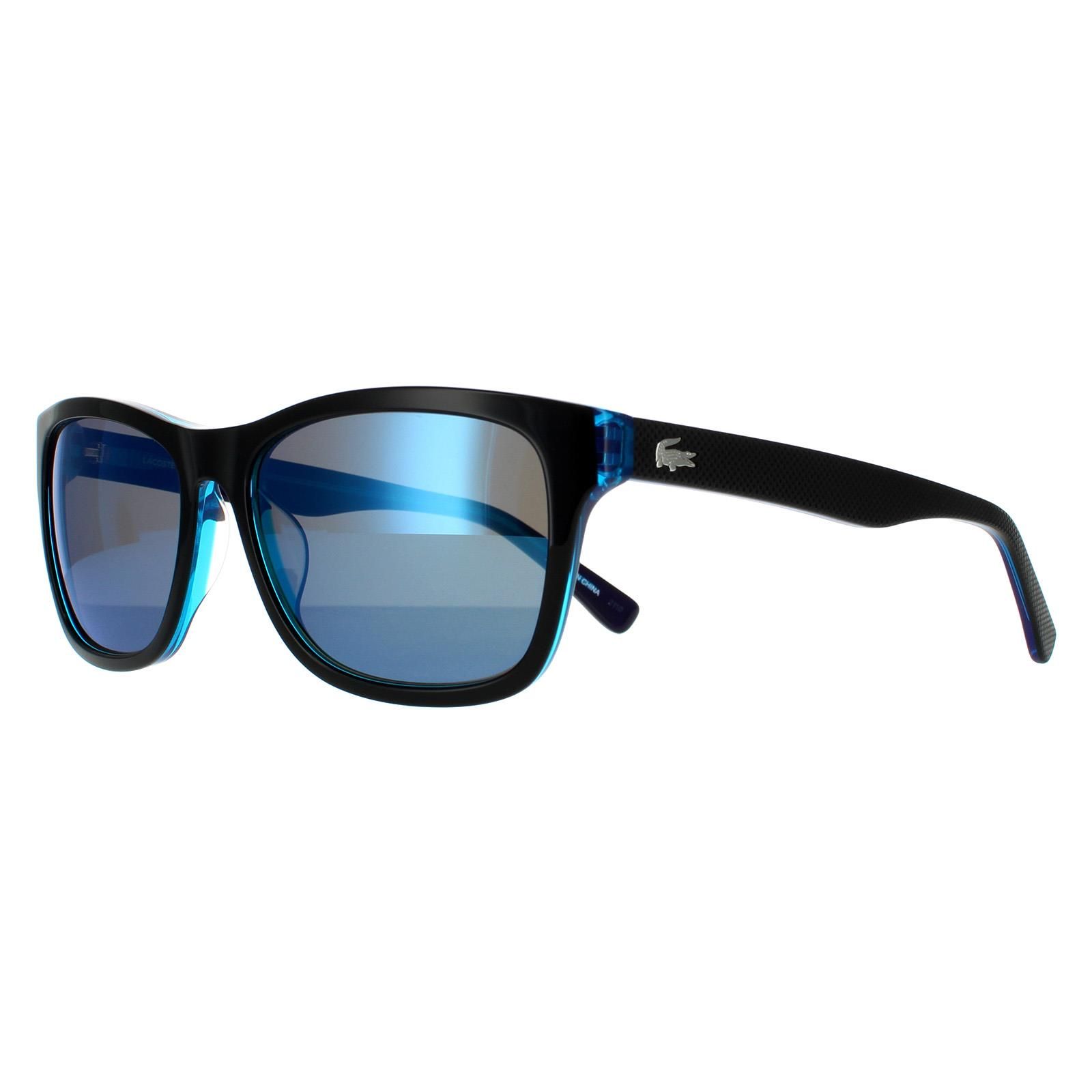 Lacoste Rectangle Mens Black Blue 90041091 Lacoste are a classic rectangular almost wayfarer style shape with the camo colours of Lacoste and of course the crocodile logo on the temple.