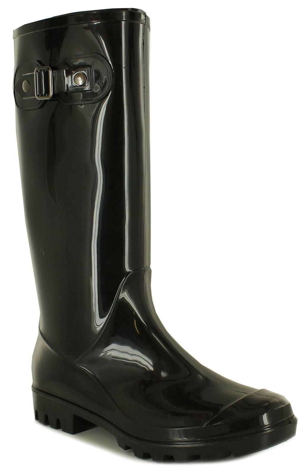 New Ladies/Womens Black Long Leg Wellington Boots With Cleat Sloe