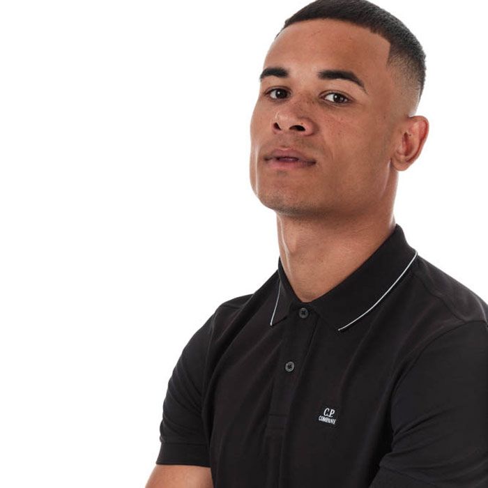 Mens C.P. Company Stretch Pique Polo  Black. <BR><BR>- Short sleeves.<BR>- Crew neckline.<BR>- Completed with brands signature block logo embroidered on the chest. <BR>- Regular fit.<BR>- 100% cotton. Machine washable.<BR>- Ref: 09CMPL027A999.