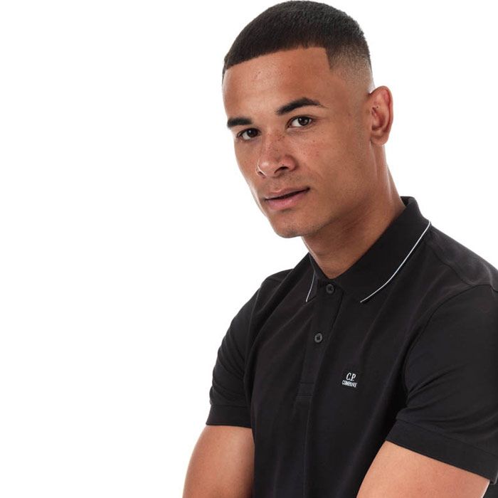 Mens C.P. Company Stretch Pique Polo  Black. <BR><BR>- Short sleeves.<BR>- Crew neckline.<BR>- Completed with brands signature block logo embroidered on the chest. <BR>- Regular fit.<BR>- 100% cotton. Machine washable.<BR>- Ref: 09CMPL027A999.