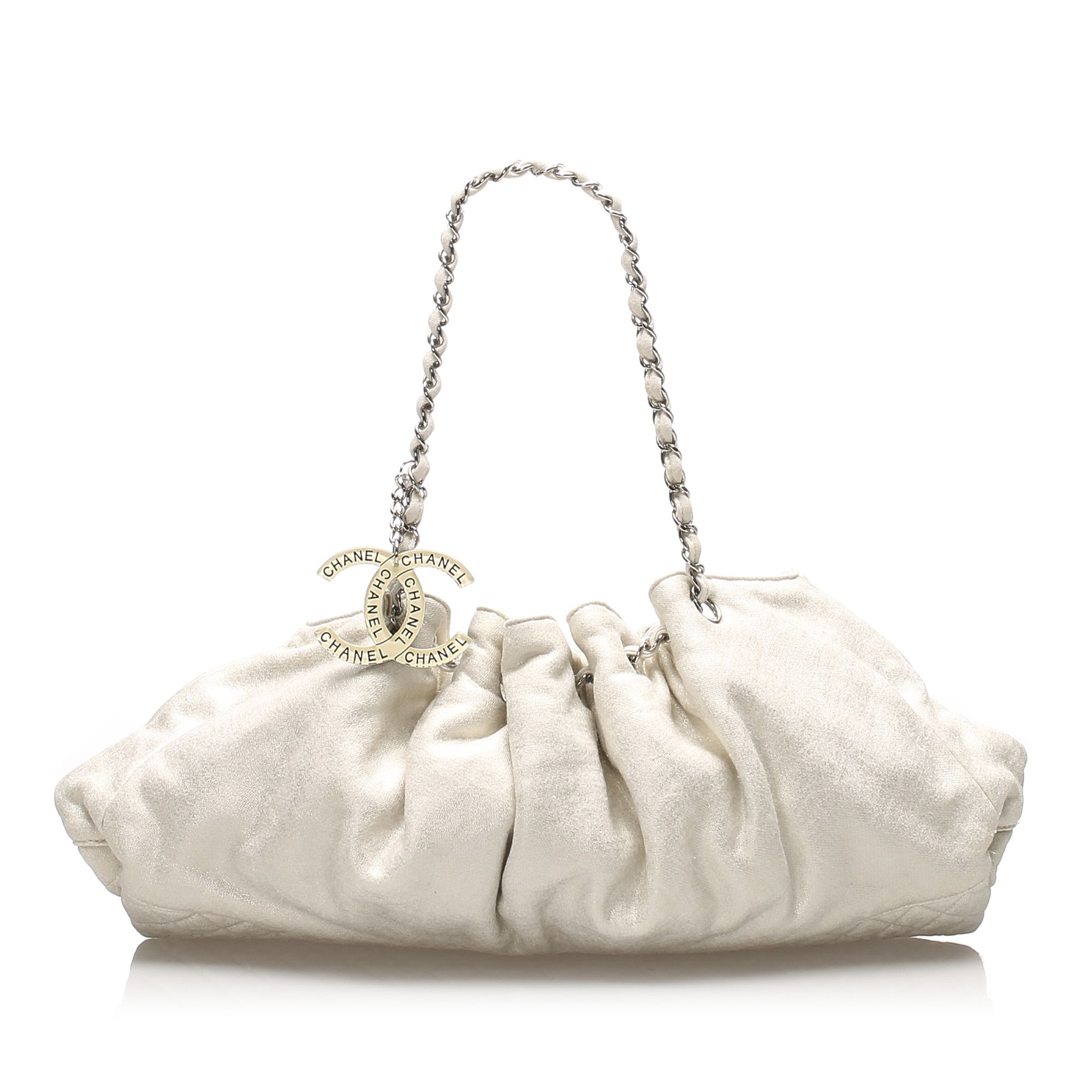 Vintage Chanel CC Cabas Cotton Tote Bag White