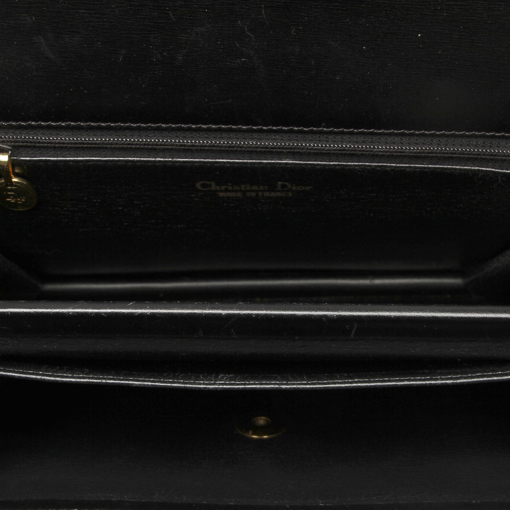 Vintage Dior Leather Shoulder Bag Black
