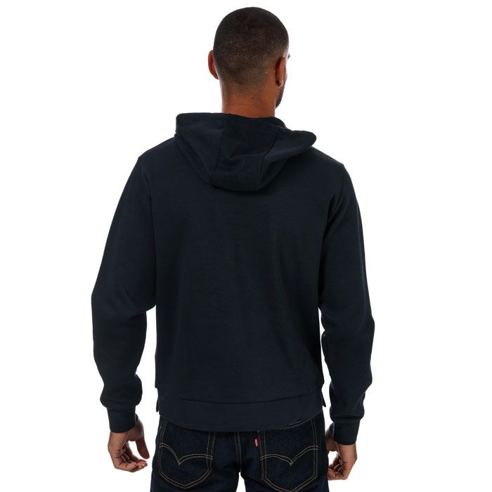 Mens Armani Exchange Tonal Boxed Logo Hoody in navy.- Hooded with drawstring adjustment.- Long sleeves.- Tonal logo print at chest.- 84% Cotton  16% Polyester. Machine wash at 30 degrees.- Ref: 3ZZMAKJH7Z1510