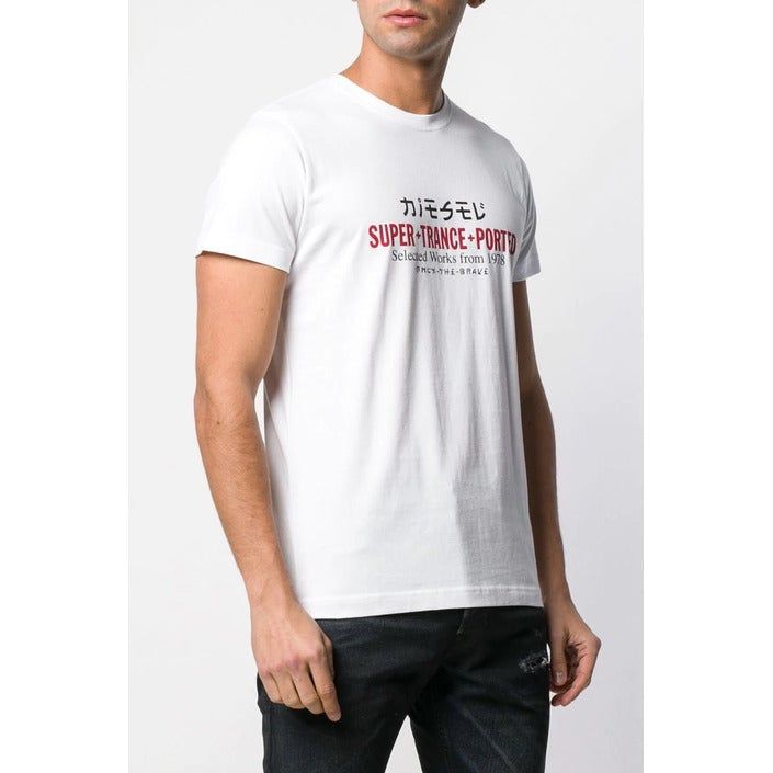 Brand: Diesel Gender: Men Type: T-shirts Season: Spring/Summer  PRODUCT DETAIL • Color: white • Pattern: print • Fastening: slip on • Sleeves: short • Neckline: round neck  COMPOSITION AND MATERIAL • Composition: -100% cotton  •  Washing: machine wash at 30°. print:graphic. neckline:roundneck. sleeves:short-sleeve