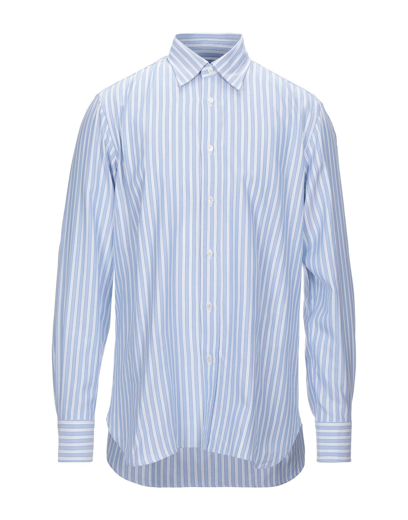 plain weave, logo, stripes, front closure, button closing, long sleeves, buttoned cuffs, classic neckline, no pockets