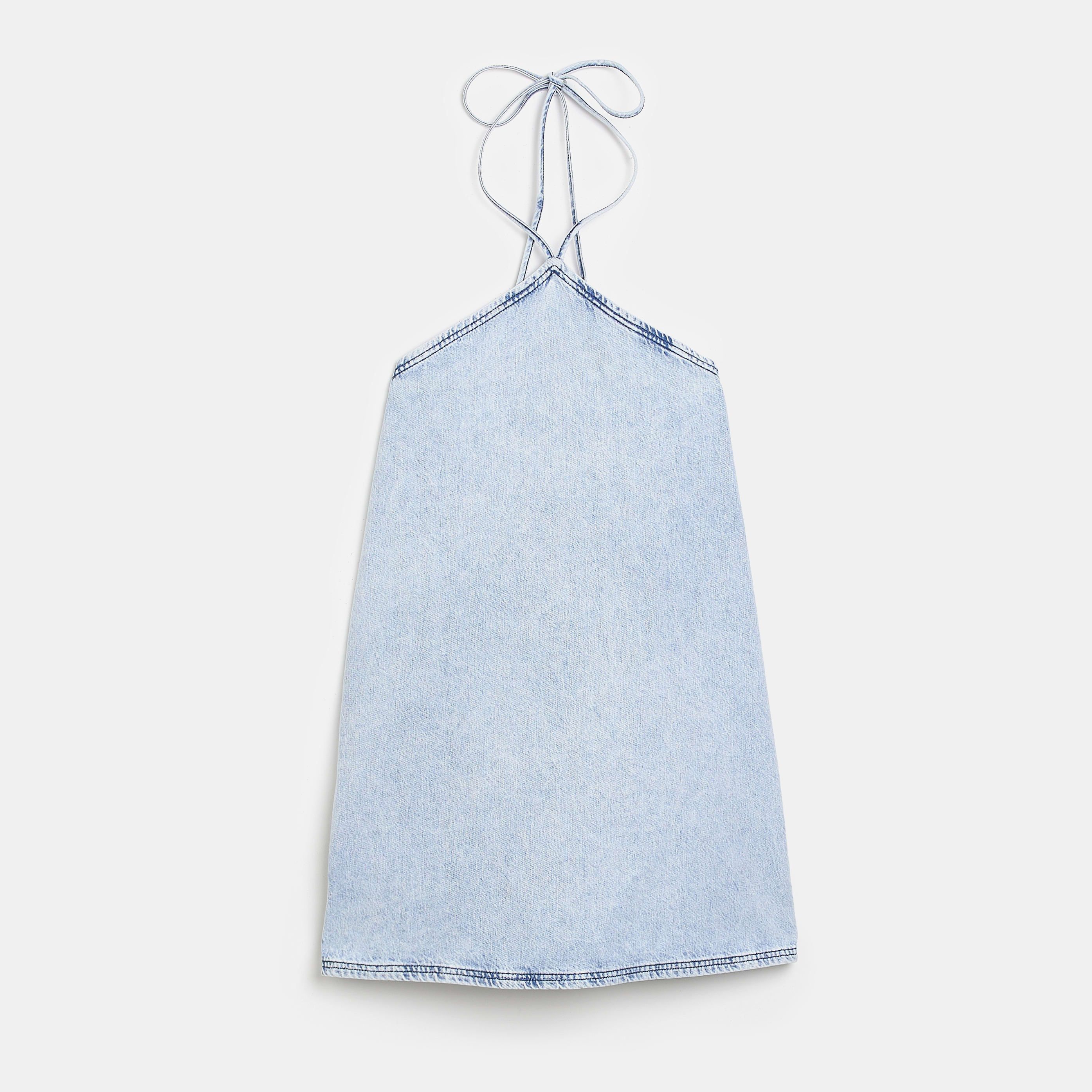 > Brand: River Island> Department: Women> Material: Cotton> Material Composition: 100% Cotton> Style: Slip Dress> Size Type: Regular> Closure: Tie> Neckline: Halter> Sleeve Length: Sleeveless> Dress Length: Midi> Pattern: No Pattern> Occasion: Casual> Selection: Womenswear> Season: SS22