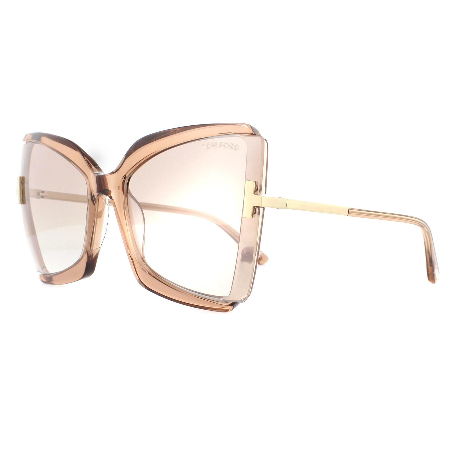 Tom Ford Butterfly Womens Shiny Beige Brown Mirror Sunglasses