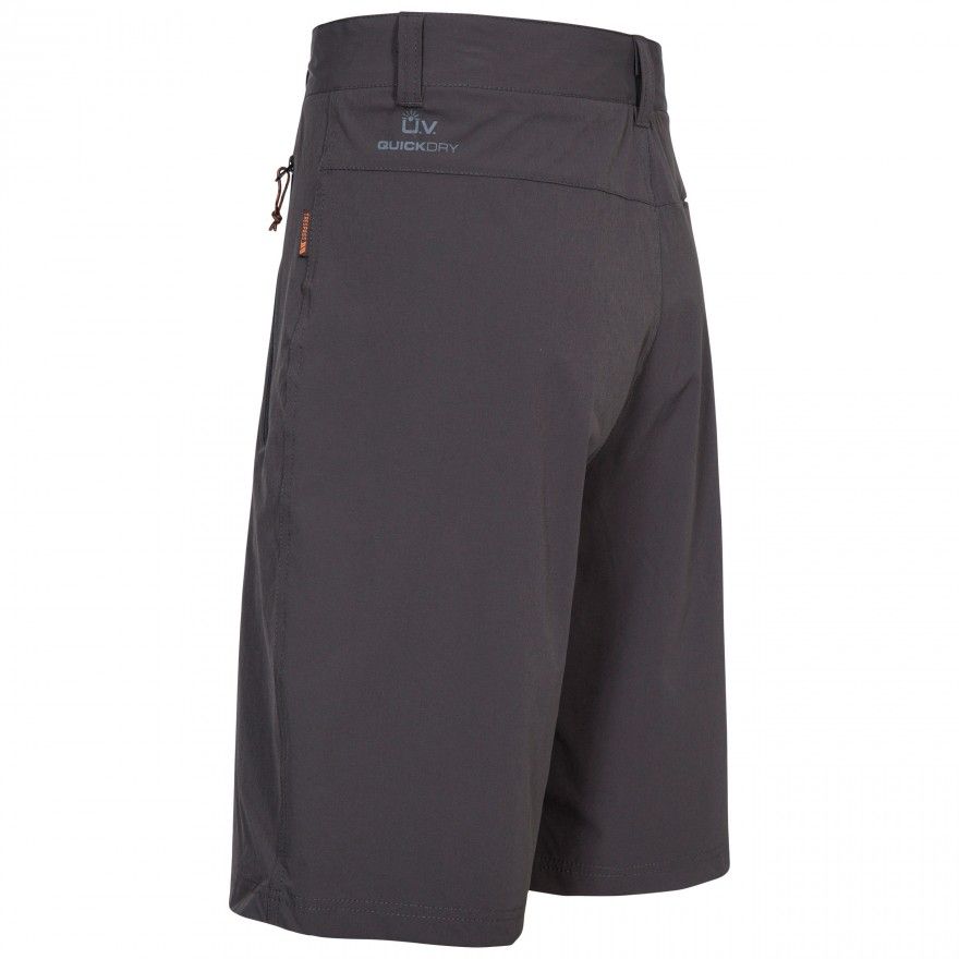 Flat waist with belt loops. 2 zip side entry pockets. 1 rear concealed zip pocket. 1 lower leg zip patch pocket. Quick dry. Comfort stretch. UV 40+. 85% Polyester, 15% Elastane. Trespass Mens Waist Sizing (approx): S - 32in/81cm, M - 34in/86cm, L - 36in/91.5cm, XL - 38in/96.5cm, XXL - 40in/101.5cm, 3XL - 42in/106.5cm.