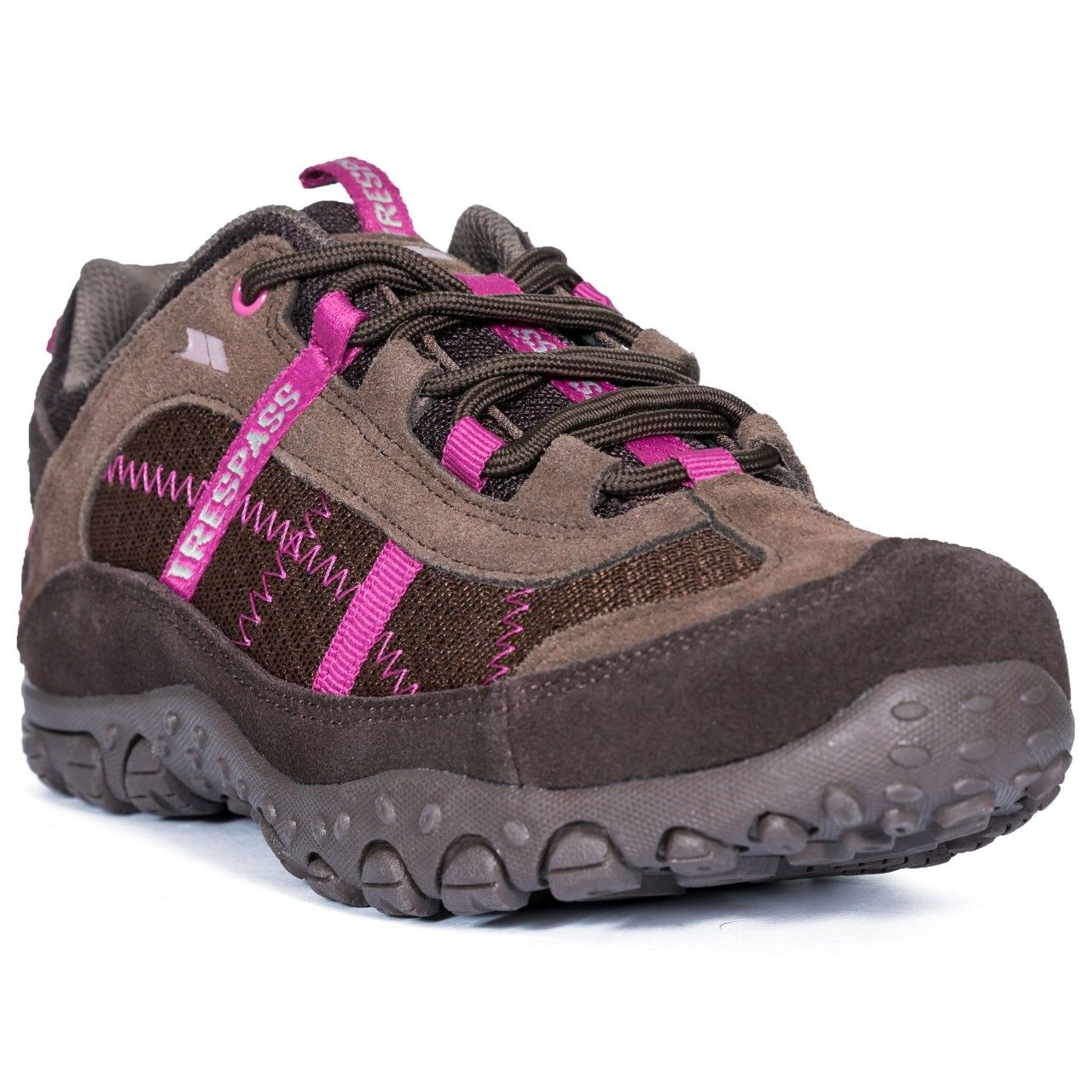 Ladies lightweight walking shoes. Breathable build. Easy-flow lacing system. Arch stabilising steel shank. Cushioned and contoured footbed. Upper: 50% Suede/50% Mesh, Lining: 100% Mesh, Insole: 100% EVA, Outsole: 100% TPR.