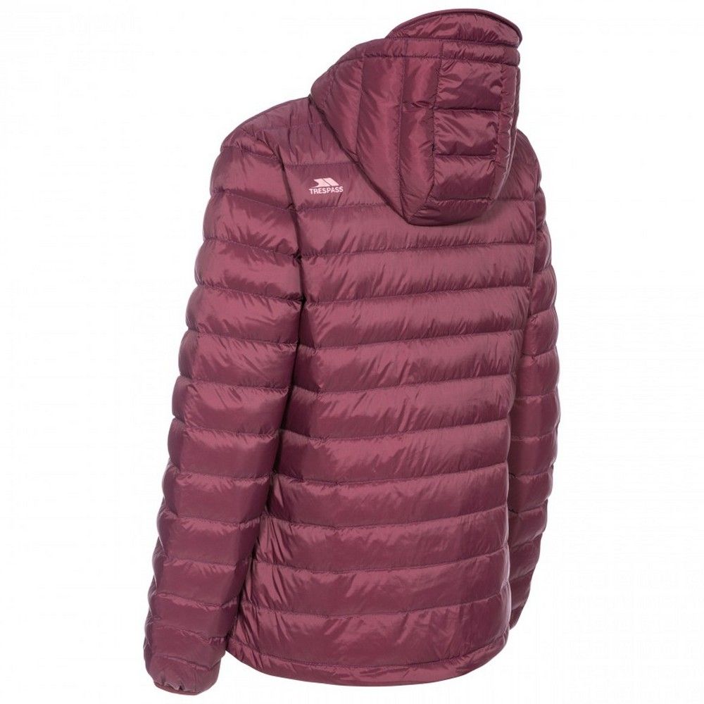 Ultra lightweight jacket. Grown on adjustable hood. Contrast zipped chest pocket. 2 zipped lower pockets. Low profile front zip. Drawcord at hem. Stuff sack in pocket. Shell: 100% Polyamide 380T, Lining: 100% Polyamide 380T downproof lining, Filling 80% Down, 20% Feather. Trespass Womens Chest Sizing (approx): XS/8 - 32in/81cm, S/10 - 34in/86cm, M/12 - 36in/91.4cm, L/14 - 38in/96.5cm, XL/16 - 40in/101.5cm, XXL/18 - 42in/106.5cm.