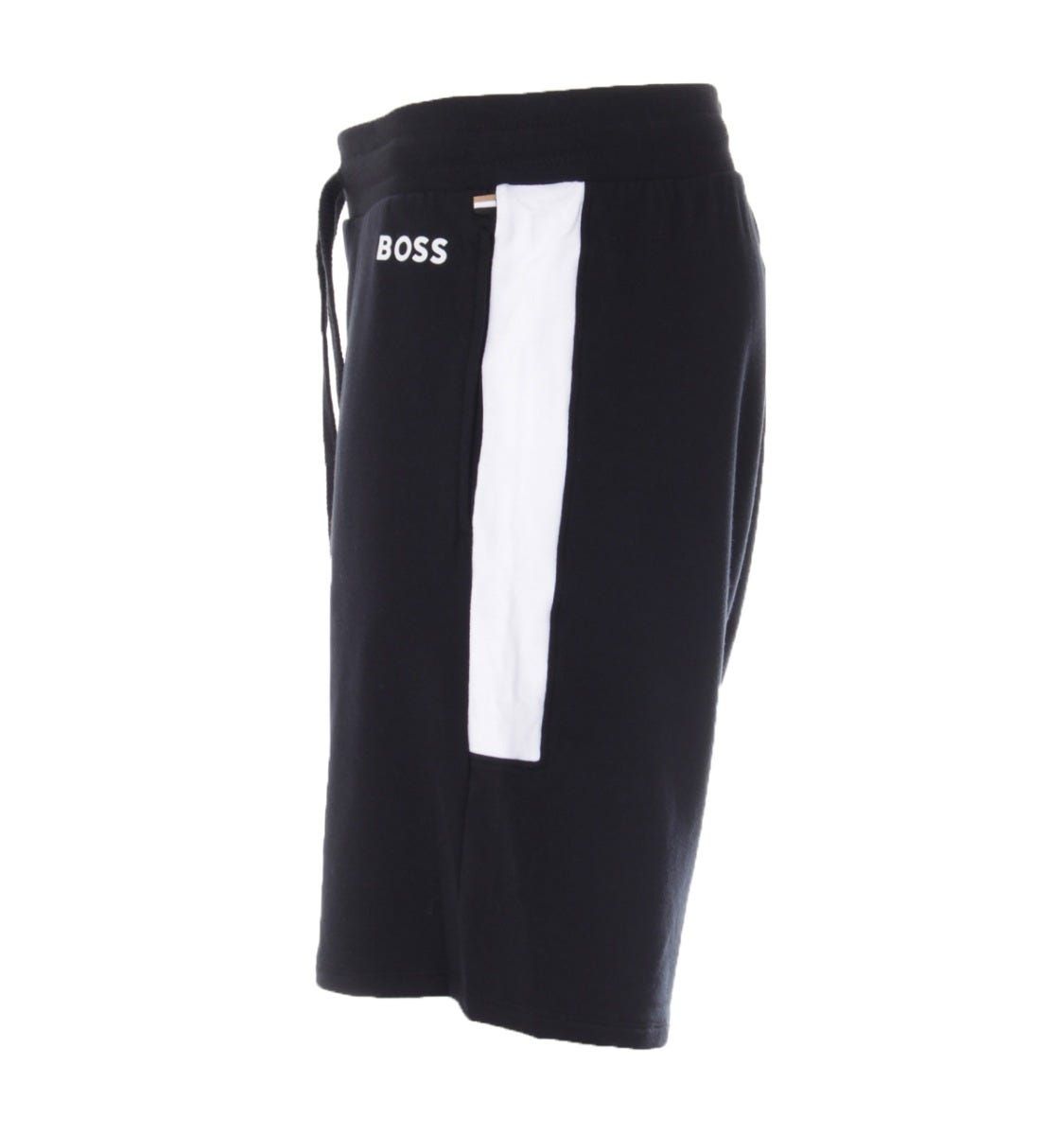 Add some everyday comfort to your wardrobe with these colour block shorts from BOSS. Crafted from a super soft and smooth stretch fabric composed of lyocell and cotton offering unmatched breathability and comfort. Featuring an elasticated drawstring waist, side seam pockets and colour block panels to the sides. Finished with the iconic BOSS logo contrast printed to the left leg.   TENCEL™ Lyocell - A fiber extracted from natural raw wood material and sourced from responsibly managed forests, weaved with cotton to improve breathability. softness and durability.Regular Fit, Stretch TENCEL™ Lyocell & Cotton Blend, Elasticated Drawstring Waist, Twin Side Seam Pockets, Colour Block Panels, BOSS Branding. Style & FitRegular Fit, Fits True to Size. Composition & Care: 83% Lyocell, 12% Cotton, 5% Elastane, Machine Wash.