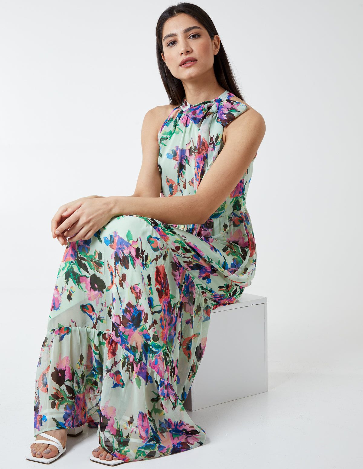 MIRA Tie Neck Maxi Dress