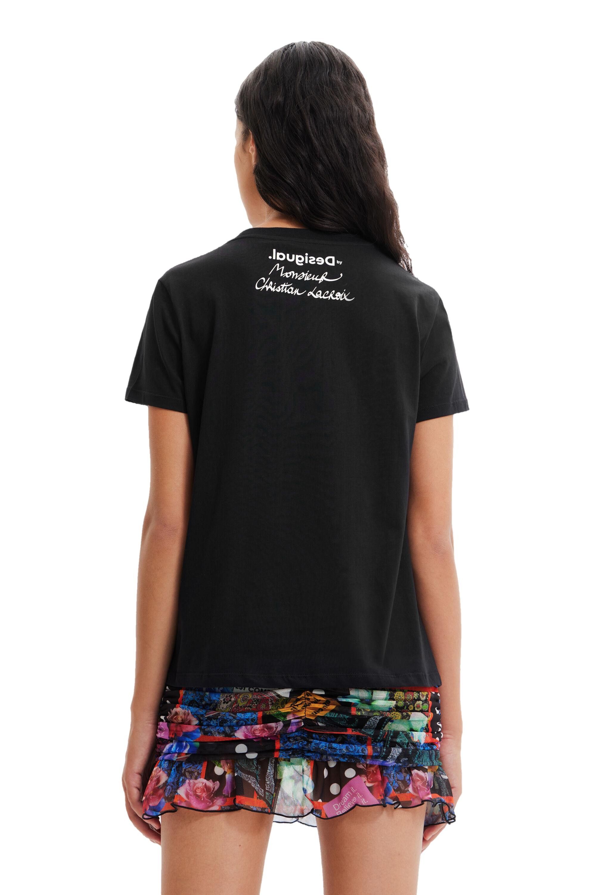 Brand: Desigual
Gender: Women
Type: T-shirts
Season: Fall/Winter

PRODUCT DETAIL
• Color: black
• Pattern: print
• Sleeves: short
• Neckline: round neck

COMPOSITION AND MATERIAL
• Composition: -100% cotton 
•  Washing: machine wash at 30°