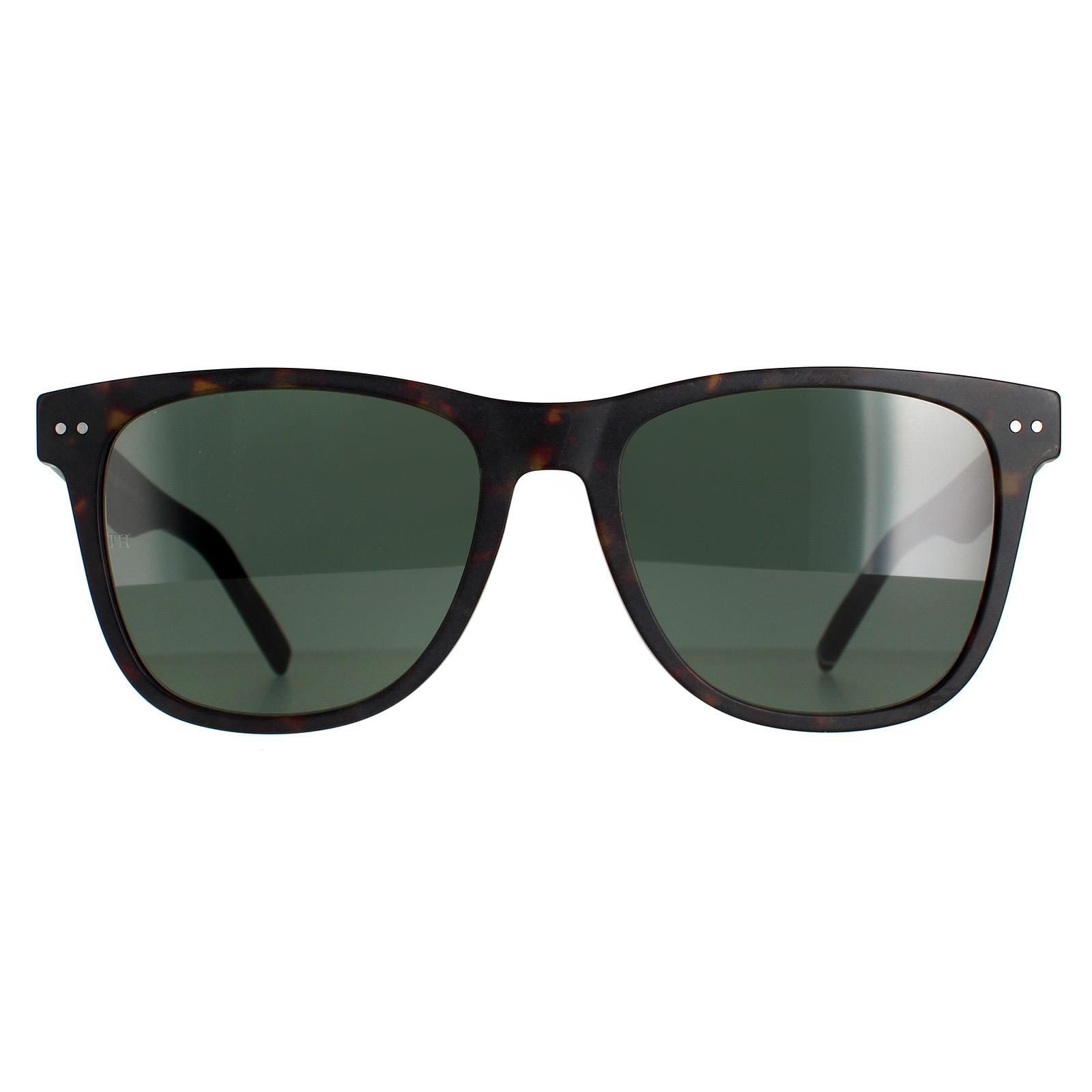 Tommy Hilfiger Rectangle Unisex Dark Havana Green TH 1712/S  TH 1712/S are a classic rectangular style with dot rivet detail to the front and a classy metal logo plate on the temples.