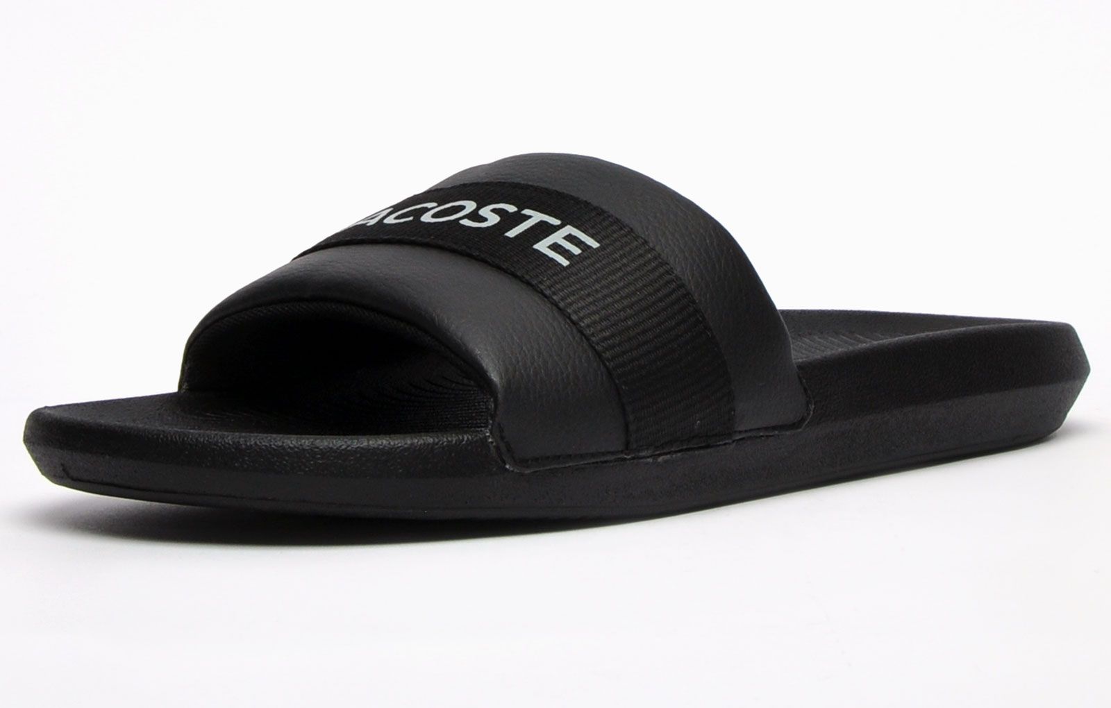 Step into on trend summer style with these mensCroco Slides from Lacoste. In a classic colourway, these designer sandals are delivered in a smooth synthetic upper with textile band stripe detailing across the forefoot foot strap. The super comfy moulded footbed delivers the perfect fit and feel while the grippy outsole will keep you sure and safe around the pool or in the shower. These designer slides are finished with eye catching Lacoste branding throughout just in case you want a sign of approval that youre wearing cool on-trend style this summer season 
 
 - Synthetic comfort upper
 - Comfort moulded footbed
 - Single strap construction
 - Grippy outsole
 - Slip on wear
 - Iconic Lacoste branding throughout
 Please Note: These slides are supplied poly bagged (without box)
 These Lacoste Slides are sold as B grades which means there may be some very slight cosmetic issues on the shoe and they come in a poly bag. There could be occasional issues with wrong swing tags being allocated to wrong shoes by Lacoste themselves which could result in some size confusion but you must take the size IN THE SHOE as the size that the shoe actually is ( not what is on the tag ). We have checked most of the shoes and in our opinion,all are practically perfect without any blemishes on them at all and in essence if the shoes did not have the letter B denoted on the swing tag you would presume these were perfect shoes. All shoes are guaranteed against fair wear and tear and offer a substantial saving against the normal high street price. The overall function or performance of the shoe will not be affected by any minor cosmetic issues. B Grades are original authentic products released by the brand manufacturer with their approval at greatly reduced prices. If you are unhappy with your purchase, we will be more than happy to take the shoes back from you and issue a full refund