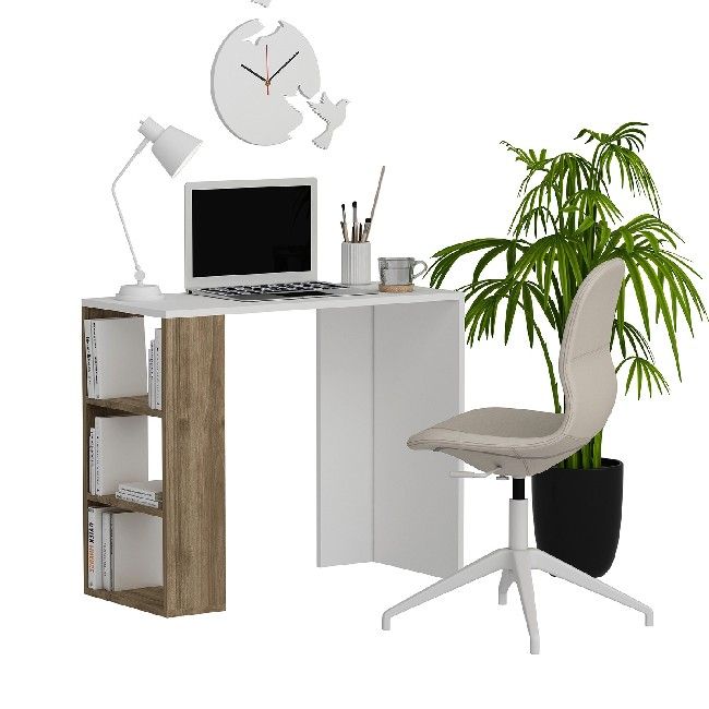 This modern and functional desk is the perfect solution to make your work more comfortable. Suitable for supporting all PCs and printers. Thanks to its design it is ideal for both home and office. Mounting kit included, easy to clean and easy to assemble. Color: White,Walnut | Product Dimensions: W90xD40xH75 cm | Material: Melamine Chipboard | Product Weight: 13,5 Kg | Supported Weight: 25 Kg | Packaging Weight: 14,5 Kg | Number of Boxes: 1 | Packaging Dimensions: 93,6x43,6x7,2 cm.