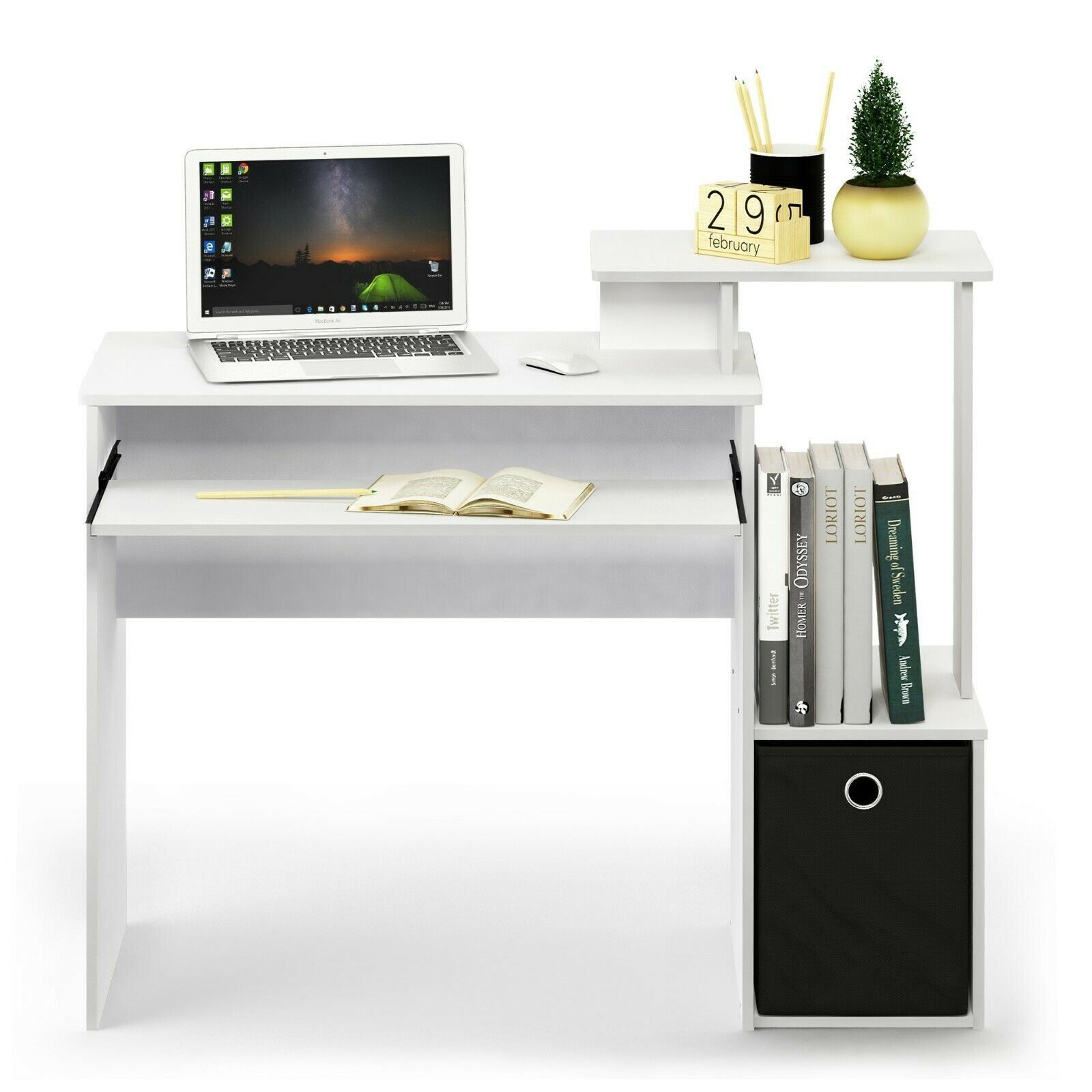 -Defined by its clean-lined silhouette and compact footprint, this Econ Multipurpose Home Office Computer Writing Desk is an ideal workspace for smaller spaces in your home.
- Features slide-out keyboard drawer, CPU Storage and a non-woven drawer. 
- This computer desk is easy assembly with step by step instruction.
- Care instructions: wipe clean with clean damped cloth. Avoid using harsh chemicals.