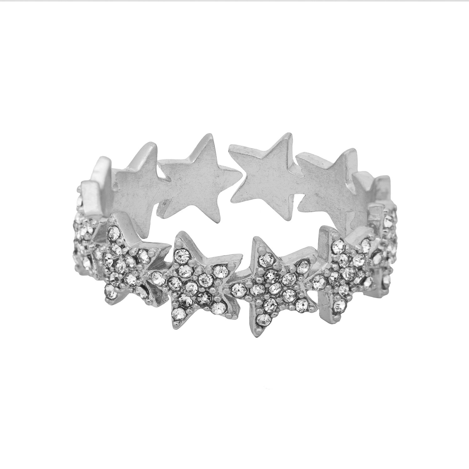 Our silver plated Kate Thornton sparkling star ring will add glamour and sparkle to your style whether for a special occasion or just because. This classic piece can be worn with any outfit, from jeans and a t-shirt to your favourite party dress. So whether you want it for a special occasion or just because, our sparkly star ring is sure to do you proud. The silver tone adjustable ring is 18mm in diameter but can be gently adjusted to change size.  Presented in a KTx jewellery pouch to keep your jewellery safe or ideal for gifting!