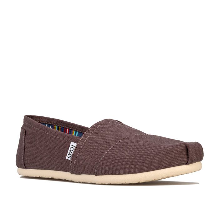 Womens Toms Classics Canvas Pumps in ash.<BR><BR>- Classic canvas slip on shoe.<BR>- Elasticated V insert to the front for additional comfort.<BR>- Contrast patterned lining.<BR>- Branding to the side and heel.<BR>- Cushioning suede insole.<BR>- Toe-stich.<BR>- Textile upper. Textile and leather lining. Textile and rubber outsole.<BR>- Ref: 10000871