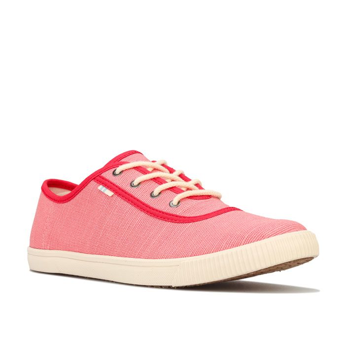 Womens Toms Carmel Heritage Canvas Pumps in strawberry milkshake.<BR><BR>- Heritage canvas upper.<BR>- Lace-up design.<BR>- Comfortable canvas lining.<BR>- OrthoLite cushioned insole.<BR>- Vulcanised rubber outsole.<BR>- Toms branding at back heel.<BR>- Vegan.<BR>- Textile upper  Textile lining  Synthetic and textile sole.<BR>- Ref: 10014131