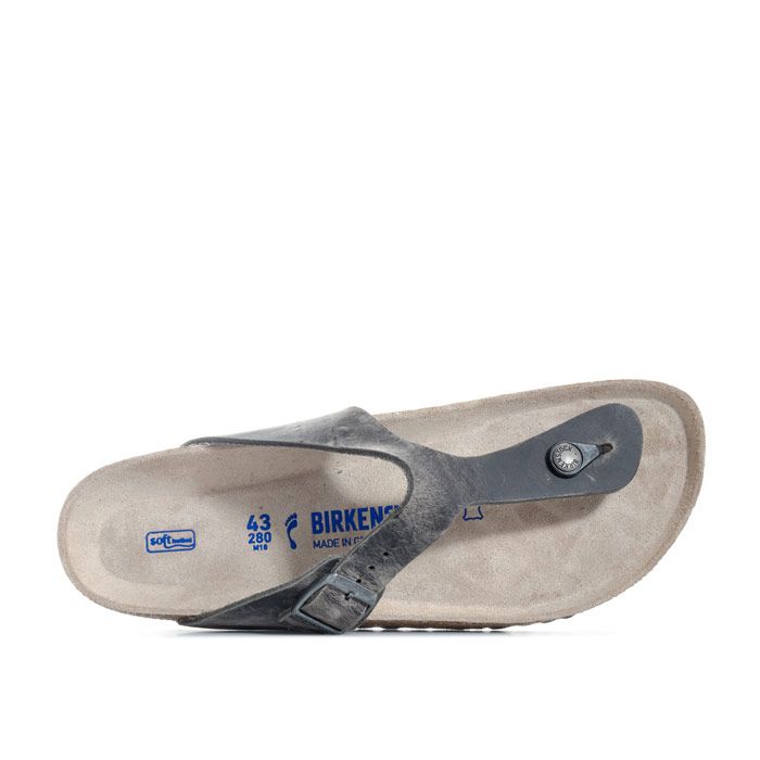 Mens Birkenstock Gizeh Soft Footbed Sandals Narrow Width in Grey<BR><BR>- Oiled leather upper.<BR>- Slip-on toe thong construction.<BR>- Adjustable buckled strap.<BR>- Suede footbed lining.<BR>- Anatomically formed soft footbed.<BR>- Contrast EVA outsole.<BR>- Narrow fit.<BR>- Leather upper  Suede lining  Synthetic sole.<BR>- Ref: 1005216