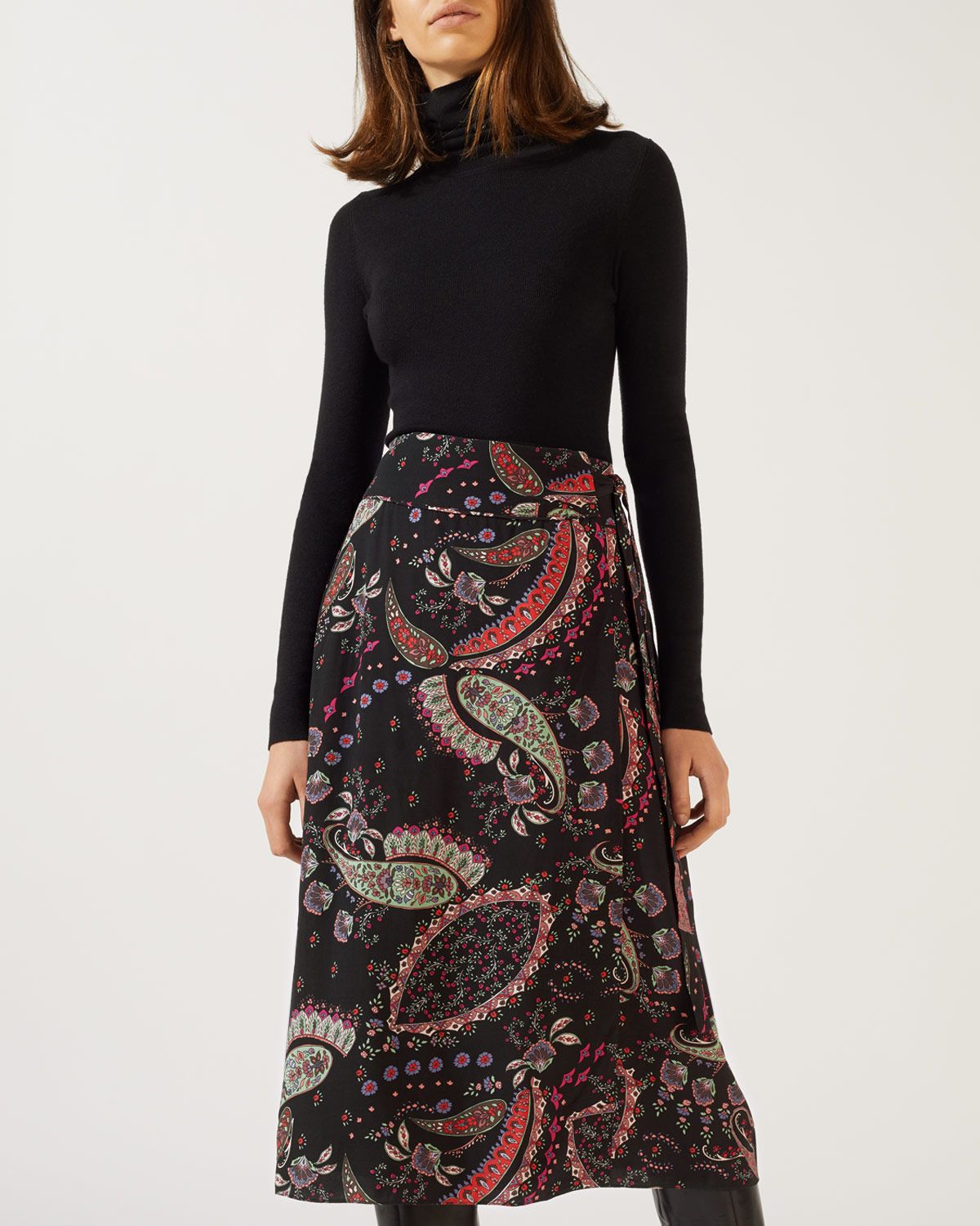 Paisley Wrap Midi Skirt