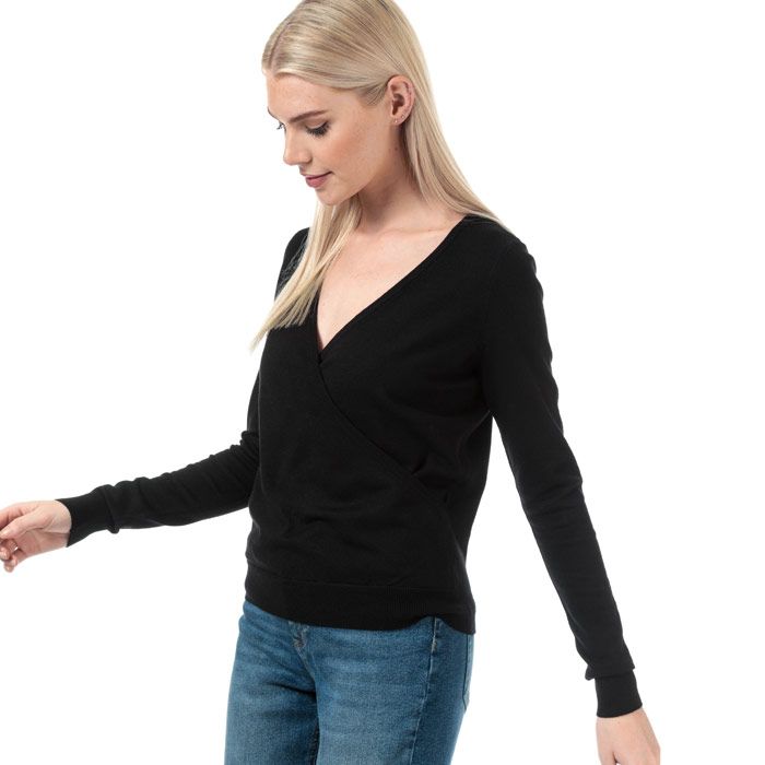 Womens Vero Moda Karisara V-Neck Wrap Jumper in black.<BR><BR>- Ribbed V-neck with fixed wrapover detail.<BR>- Long sleeves.<BR>- Ribbed cuffs and hem.<BR>- Measurement from shoulder to hem: 23in approximately.<BR>- 50% Viscose  27% Nylon  23% Polyester.  Machine washable.<BR>- Ref: 10231498<BR><BR>Measurements are intended for guidance only.