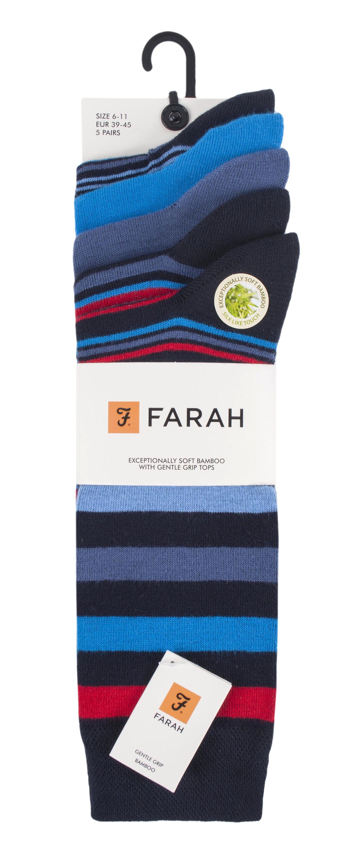 Farah Men's 5 Pack Natural Organic Bamboo Bright Striped Patterned Socks