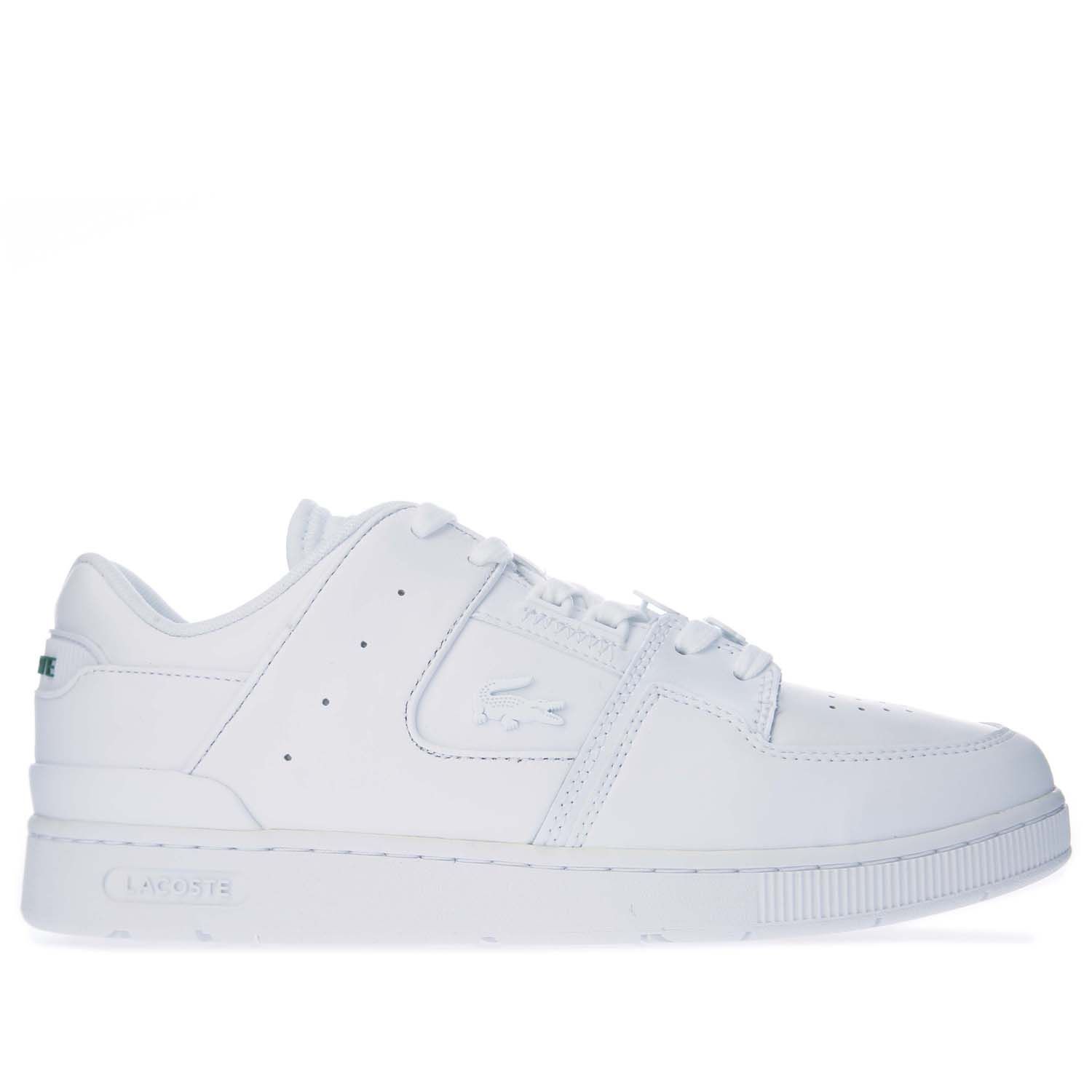 Womens Lacoste Court Cage Trainers in white.- Leather upper.- Lace up fastening.- Padded tongue and cuff.- Ortholite sockliner for comfort and odour control.- Low-profile design.- Lacoste branding at tongue.- Contrast heel patch with Lacoste lettering.- Perforated toe vamp.- Textured grip tread.- Durable rubber outsole.- Leather upper  Textile lining  Synthetic sole.- Ref: 742SFA003321G
