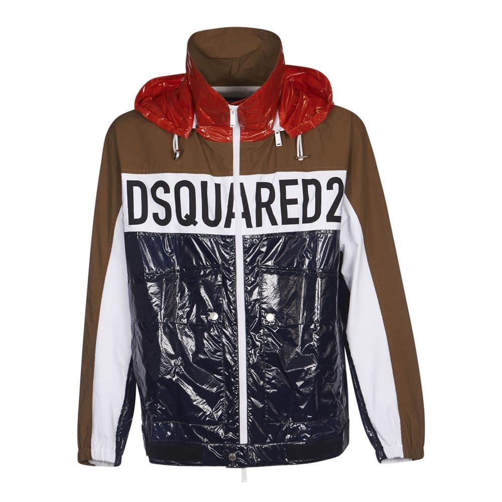 'Big Logo' padded zip color block bomber jacket featuring a hood, a maxi logo print, and long cuffed sleeves.