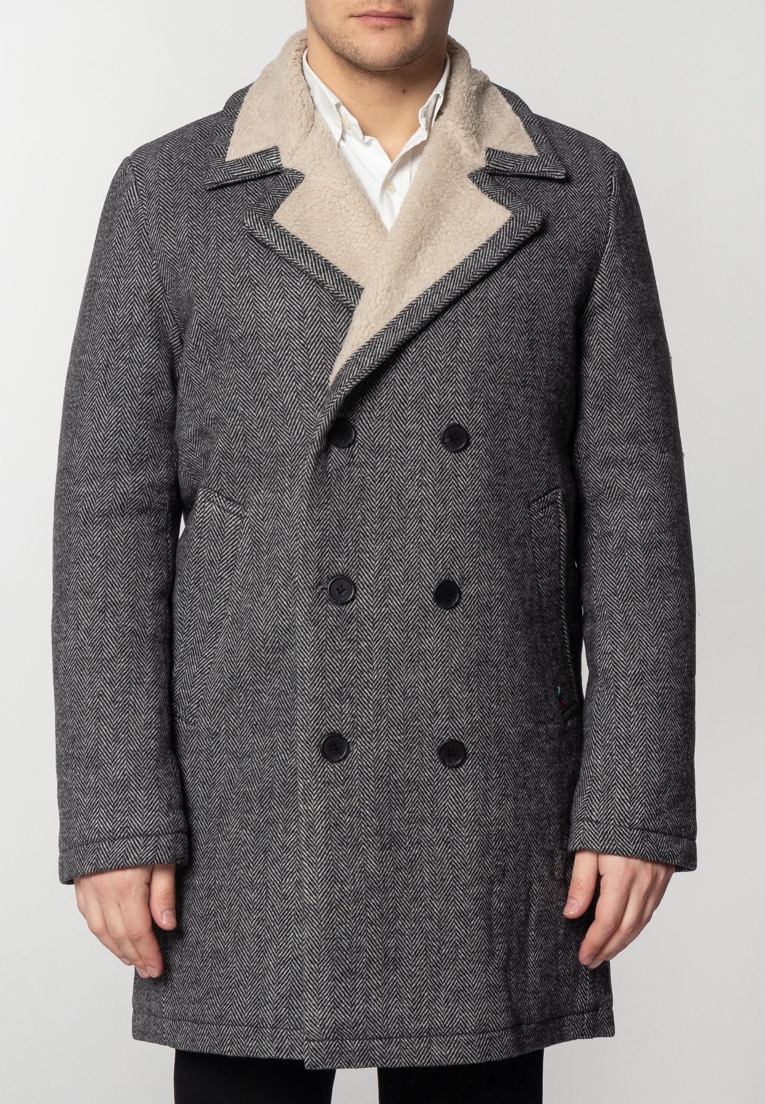 Fraser Mens Tweed Overcoat With Lining In Dark Grey