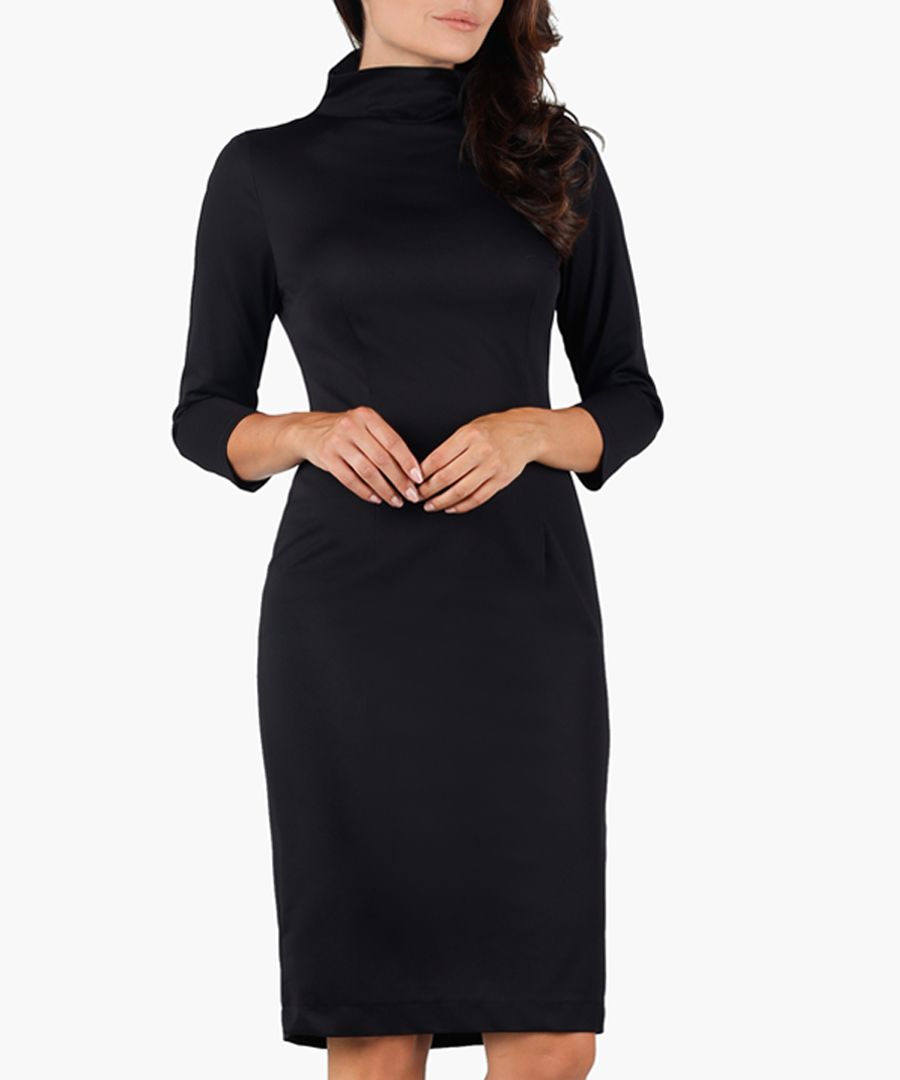 Black high-neck midi dress