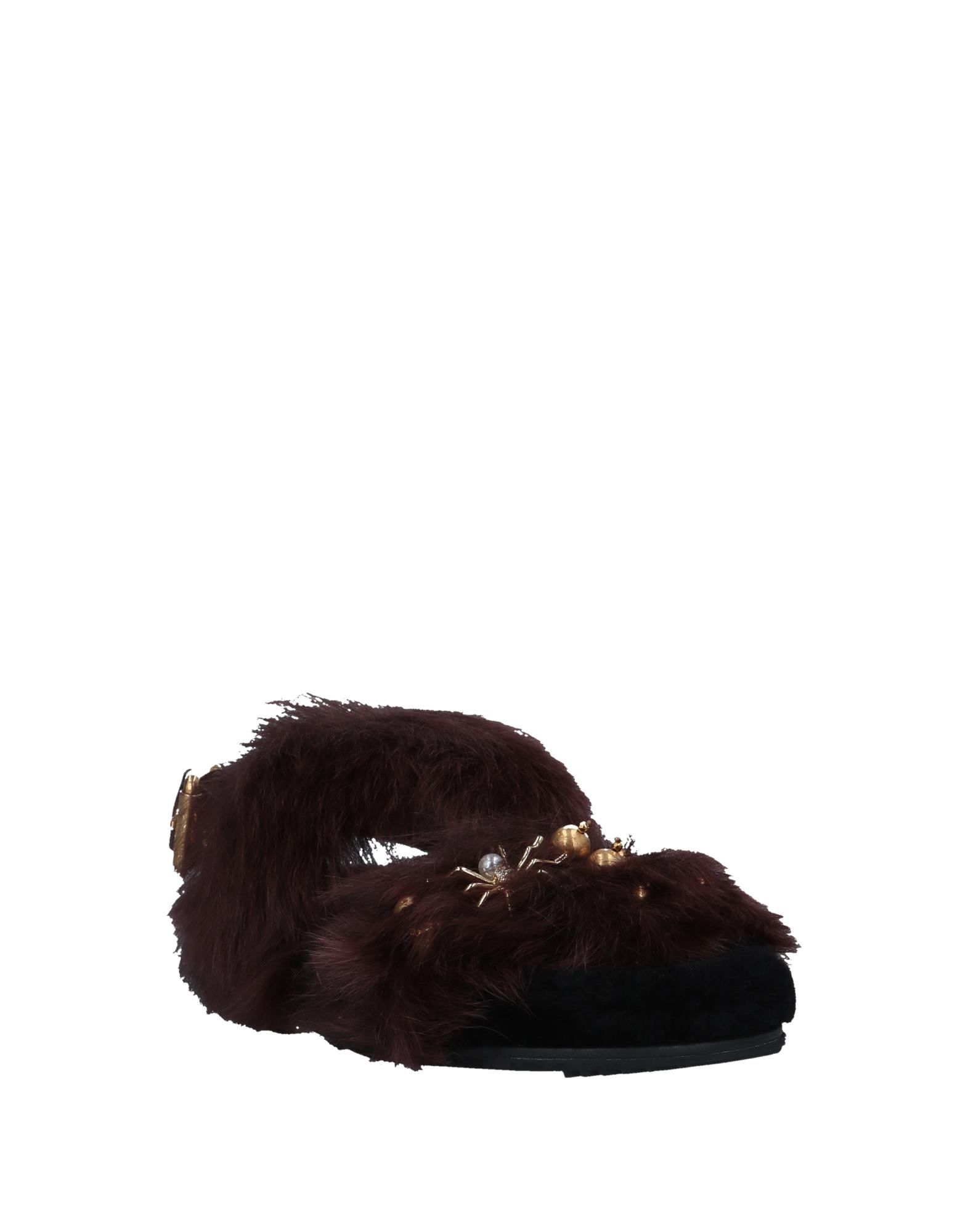 fur, beaded, metal applications, solid colour, buckling ankle strap closure, round toeline, flat, leather lining, rubber cleated sole, contains non-textile parts of animal origin