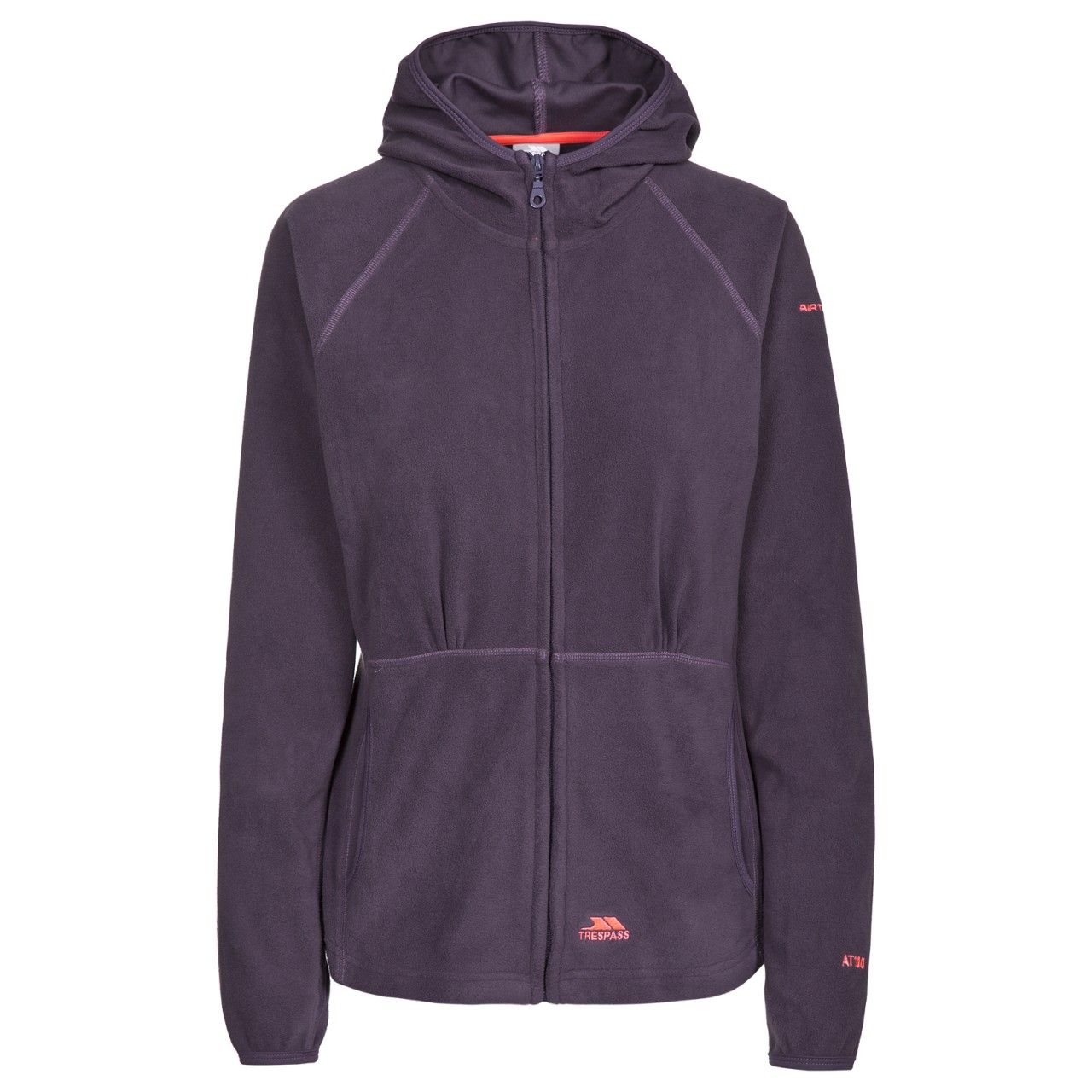 Ladies fleece jacket. 130gsm Airtrap fleece build to trap and hold onto body heat. Zip through front. Stretch binding at cuffs. 2 pockets on front. 100% Polyester. Trespass Womens Chest Sizing (approx): XS/8 - 32in/81cm, S/10 - 34in/86cm, M/12 - 36in/91.4cm, L/14 - 38in/96.5cm, XL/16 - 40in/101.5cm, XXL/18 - 42in/106.5cm.