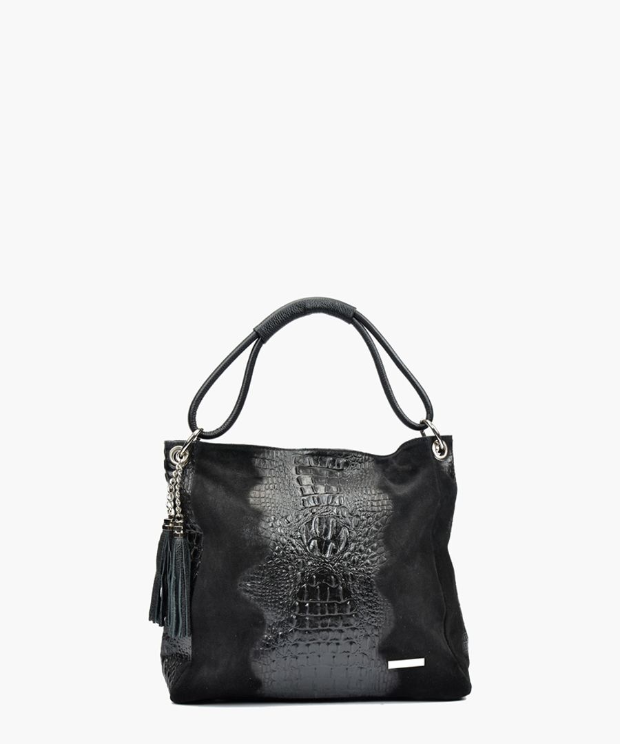 Black leather top handle bag