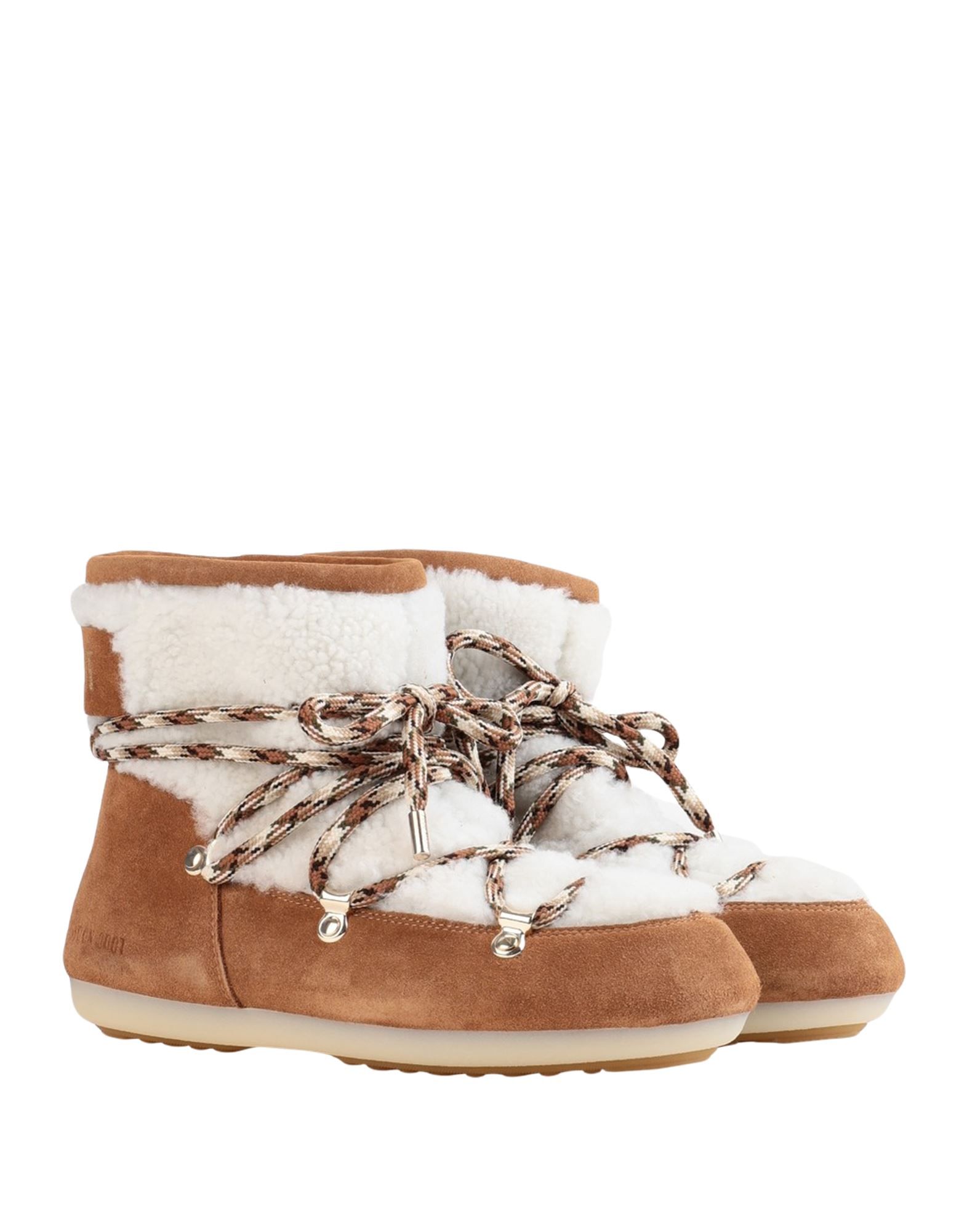 suede effect, logo, two-tone, laces, round toeline, flat, lined in goat hair, rubber sole, ski/snowboard, lifestyle, contains non-textile parts of animal origin