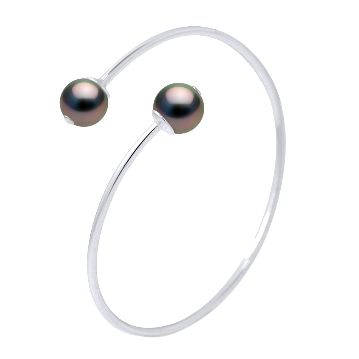 Bracelet YOU & I 925 Sterling Silver of 2 true Cultured Rounded Tahitian Pearl 9-10 mm Adjustable size - Our jewellery is made in France and will be delivered in a gift box accompanied by a Certificate of Authenticity and International Warranty