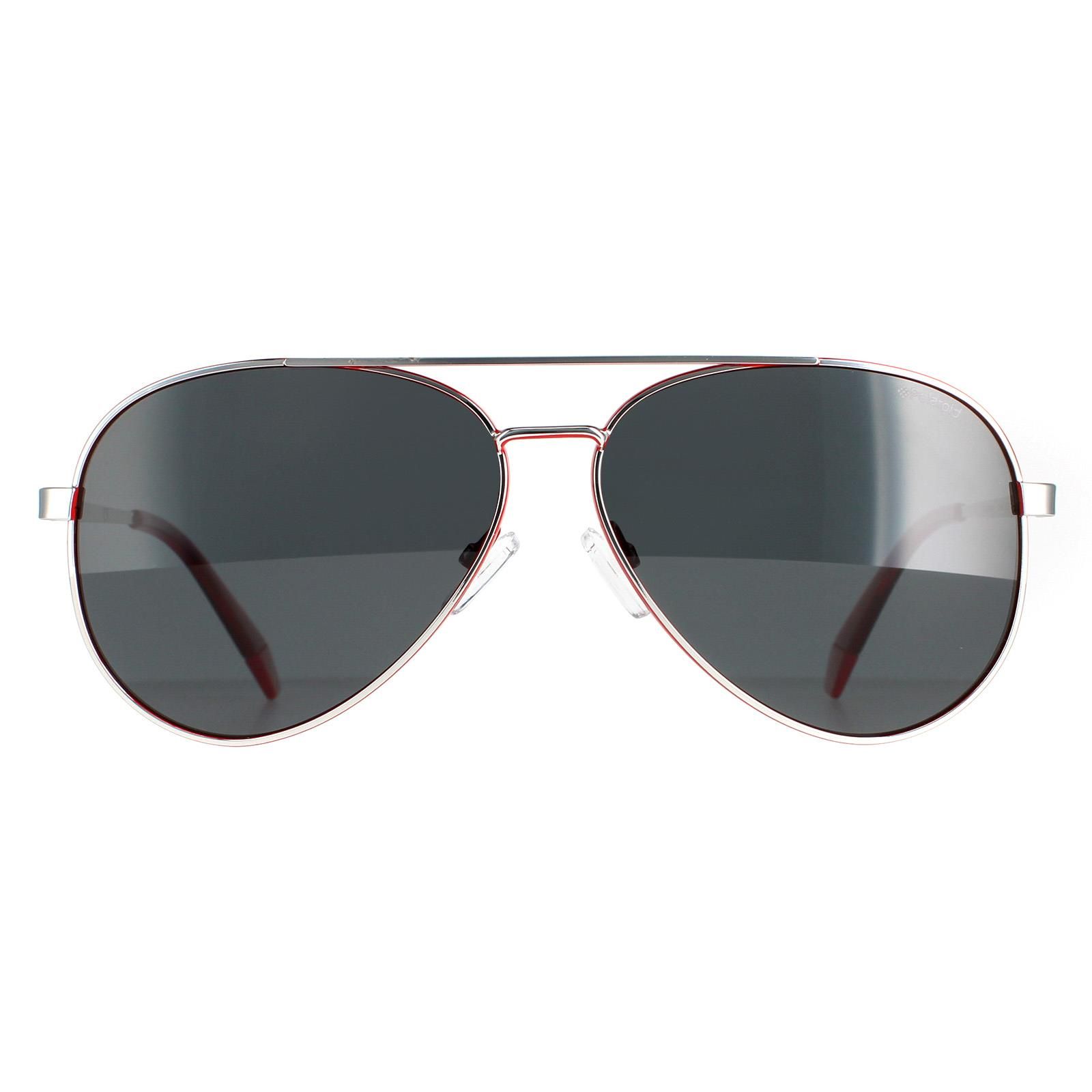 Polaroid Aviator Womens Silver Red Grey Polarized PLD 6069/S/X  PLD 6069/S/X are a feminine pilot style featuring a thin metal frame, teardrop shaped lenses, adjustable nose pads and plastic temples tips for comfort. A style that is always in fashion, you cannot go wrong with pilot sunglasses!