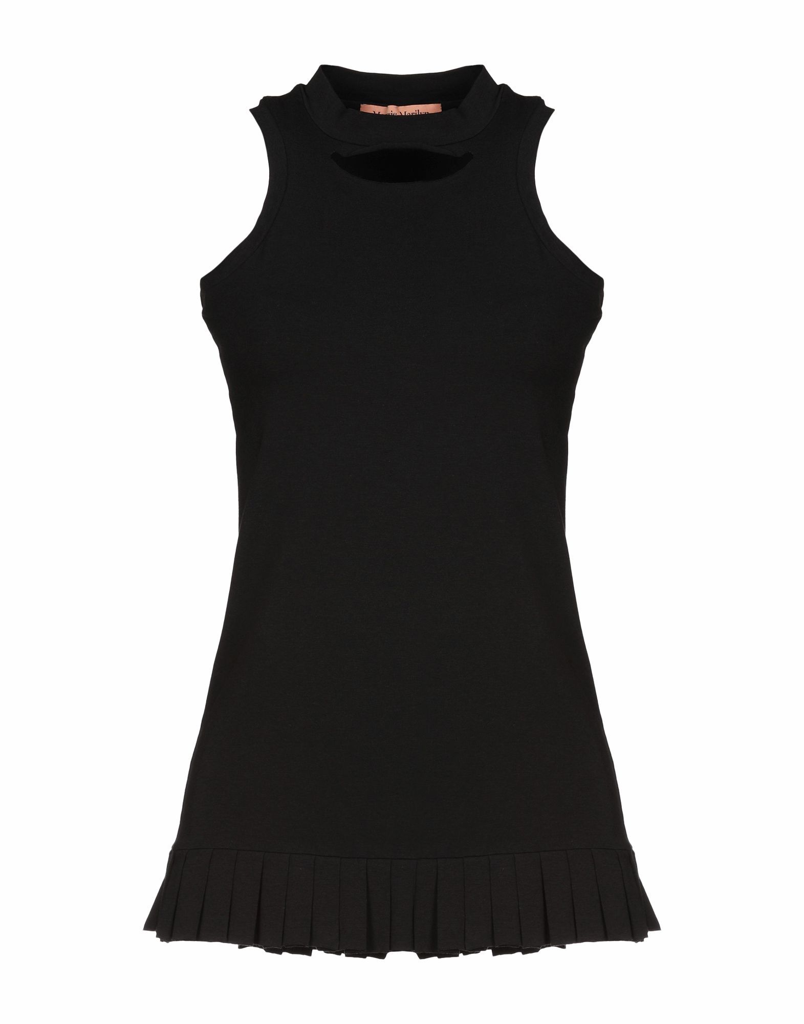 jersey, pleated detailing, basic solid colour, round collar, sleeveless, no pockets