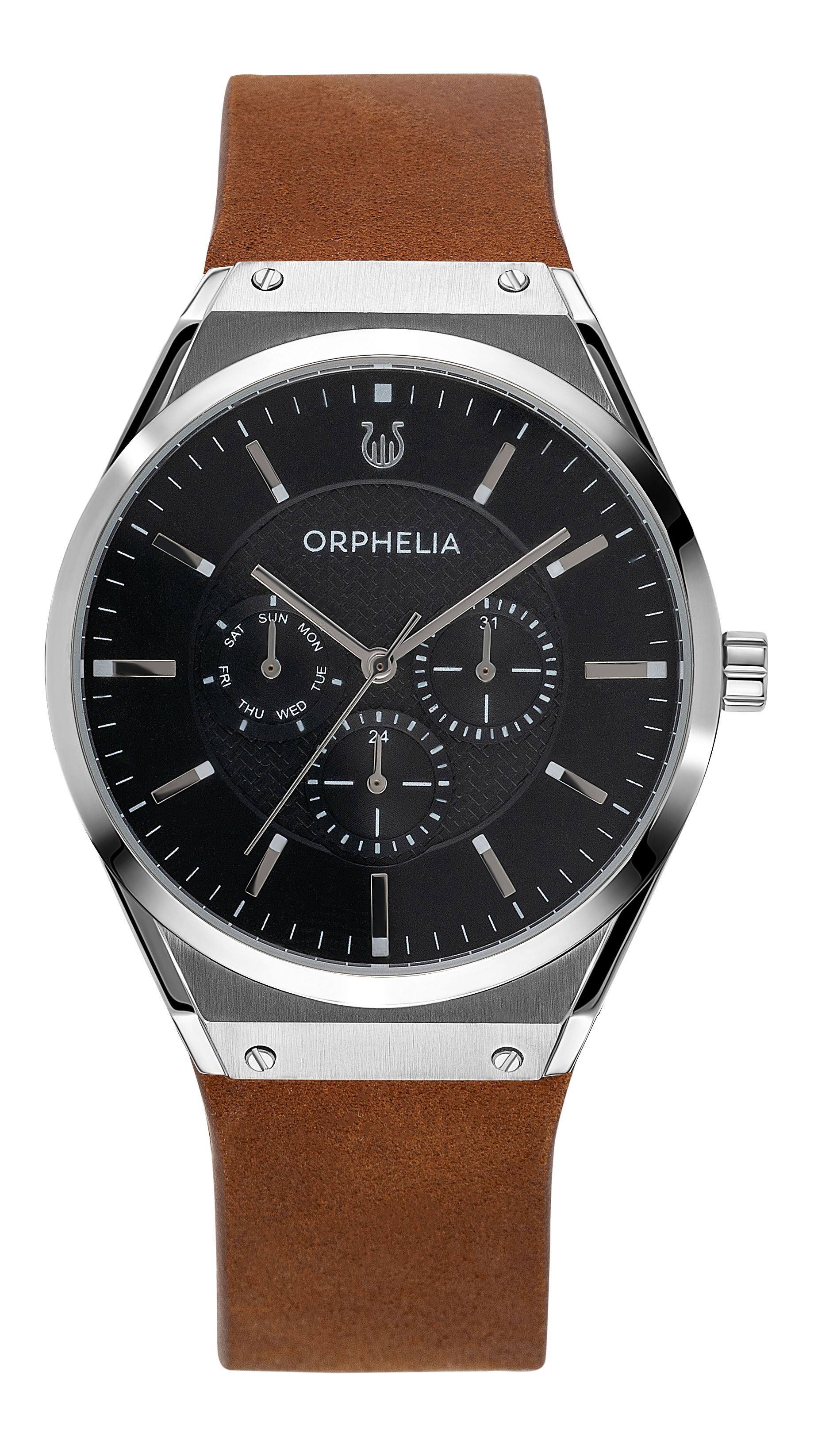 This Orphelia Saffiano Multi Dial Watch for Men is the perfect timepiece to wear or to gift. It's Silver 41 mm Round case combined with the comfortable Brown Genuine Leather watch band will ensure you enjoy this stunning timepiece without any compromise. Operated by a high quality Quartz movement and water resistant to 3 bars, your watch will keep ticking. GREAT DESIGN: ORPHELIA Saffiano Multi dial watch with a Miyota Quartz movement includes a date display and has a very comfortable genuine leather strap. This watch features a 24 hour display. perfect for parties, date nights and wearing in the office. PREMIUM QUALITY: By using high-quality materials  Glass: Mineral Glass  Case material: Stainless steel  Bracelet material: Leather - Water resistant: 3 bars COMPACT SIZE: Case diameter: 41 mm  Height: 9 mm  Strap- Length: 22 cm  Width: 20 mm. Due to this practical handy size  the watch is absolutely for everyday use-Weight: 61 g