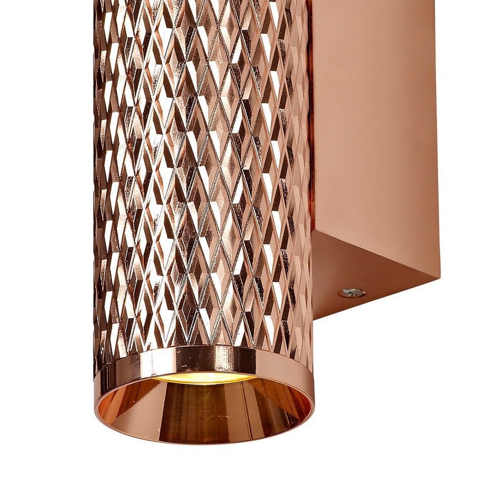 Finish: Acrylic, Rose Gold | IP Rating: IP20 | Height (cm): 22 | Diameter (cm): 6 | Projection (cm): 10 | No. of Lights: 2 | Lamp Type: GU10 | Wattage (max): 50W | Weight (kg): 0.480kg | Bulb Included: No
