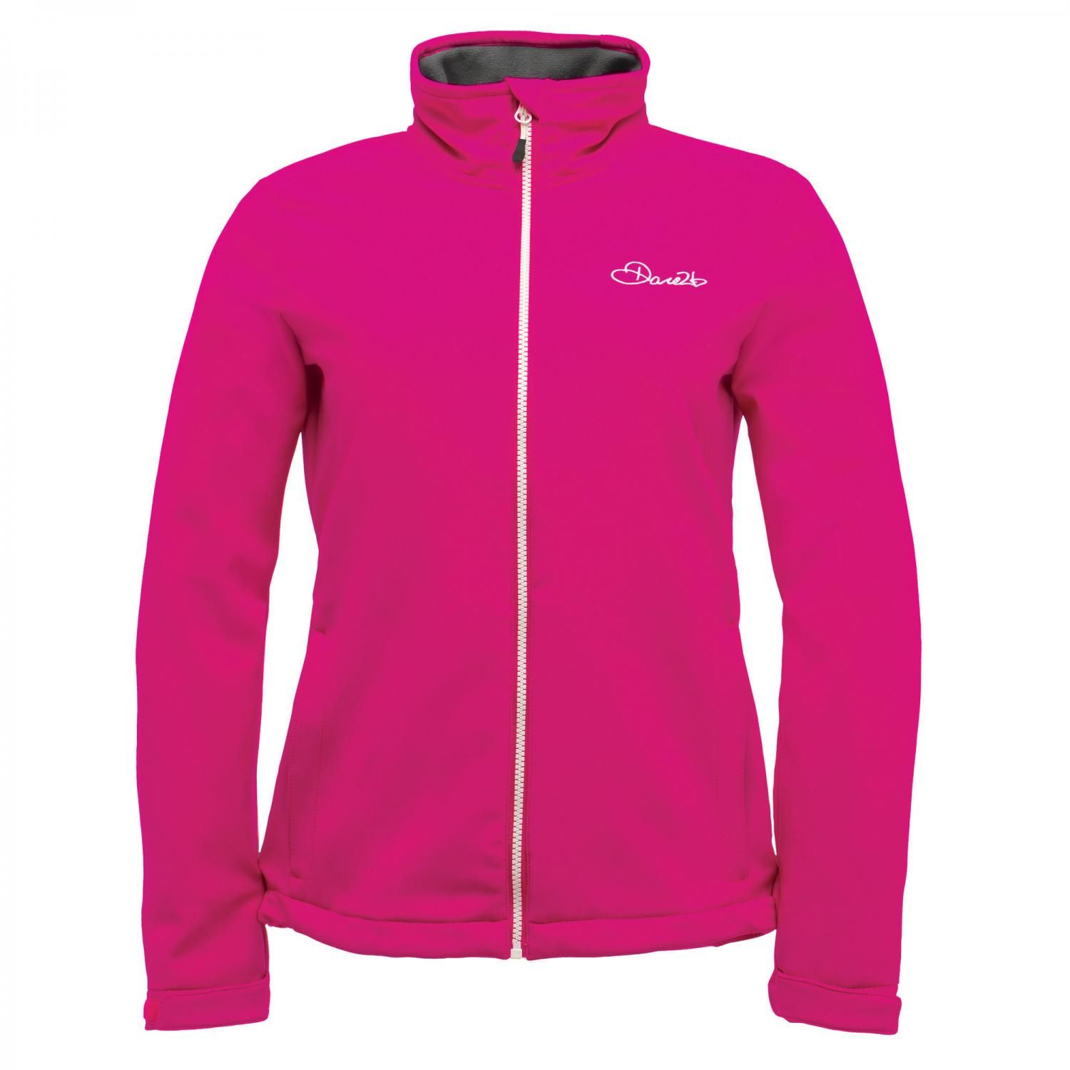 Ilus softshell warm backed woven fabric. Wind resistant fabric. Water repellent finish. 2 x lower handwarmer pockets. Adjustable cuffs. 96% Polyester, 4% Elastane. Dare 2B Womens Sizing (chest approx): 6 (30in/76cm), 8 (32in/81cm), 10 (34in/86cm), 12 (36in/92cm), 14 (38in/97cm), 16 (40in/102cm), 18 (42in/107cm), 20 (44in/112cm), 22 (46in/117cm), 24 (48in/122cm).